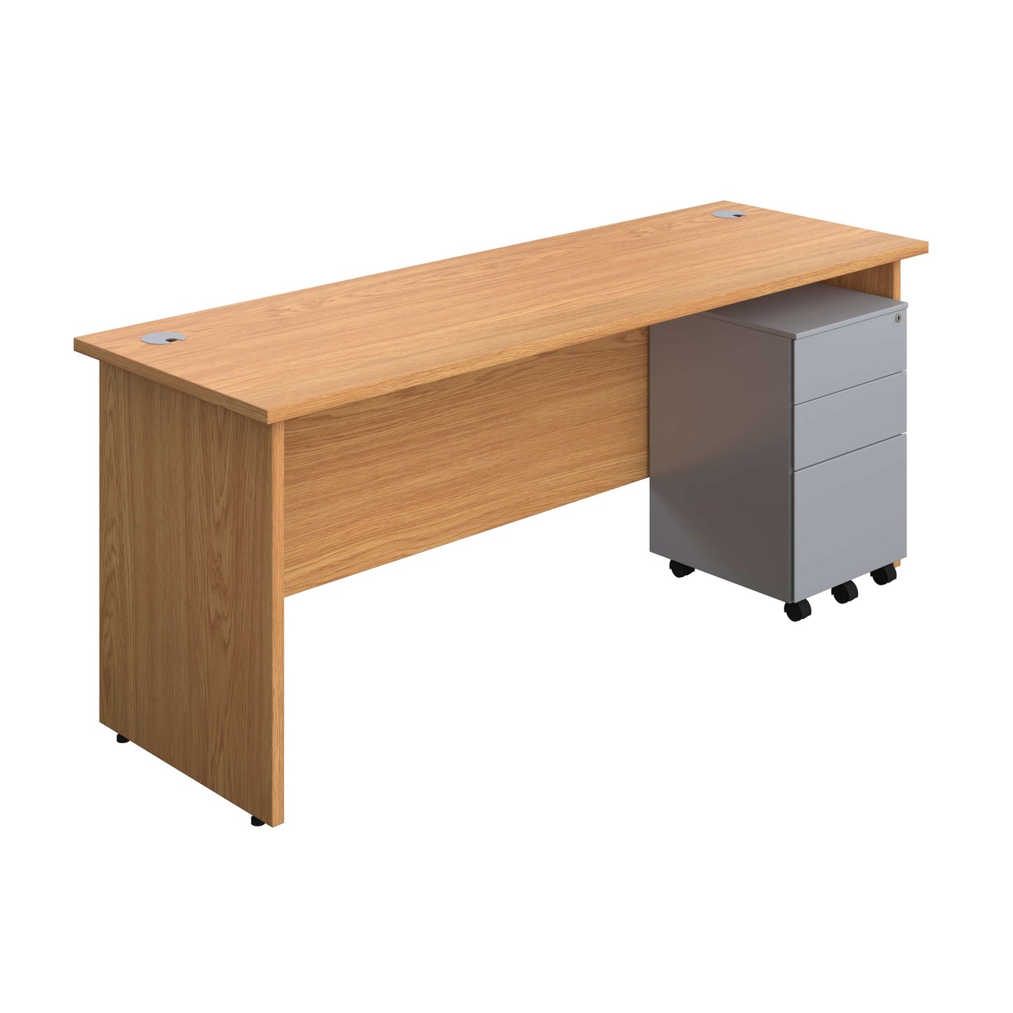 Panel Rectangular Desk + 3 Drawer Steel Pedestal Bundle (FSC) | 1800X600 | Nova Oak/Silver