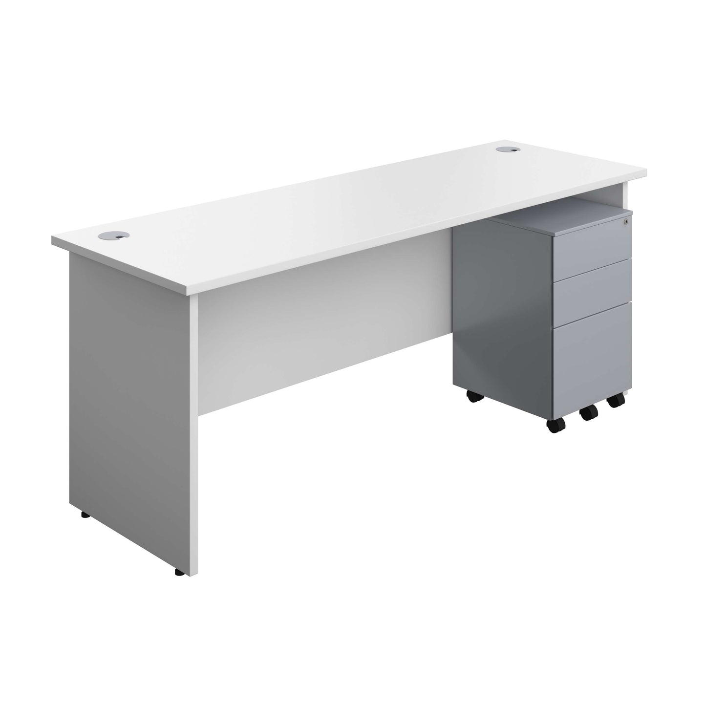 Panel Rectangular Desk + 3 Drawer Steel Pedestal Bundle (FSC) | 1800X600 | White/Silver