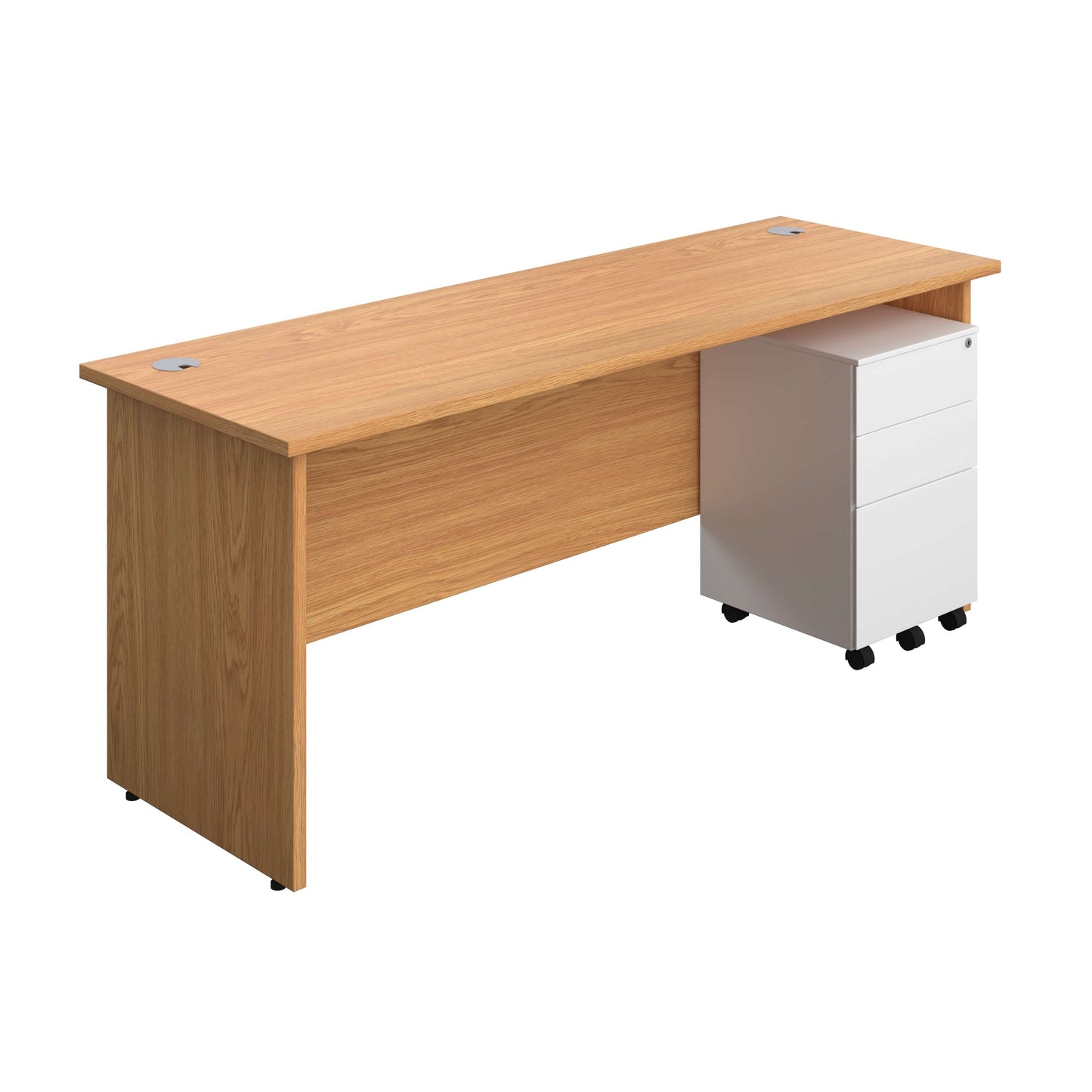 Panel Rectangular Desk + 3 Drawer Steel Pedestal Bundle (FSC) | 1800X600 | Nova Oak/White
