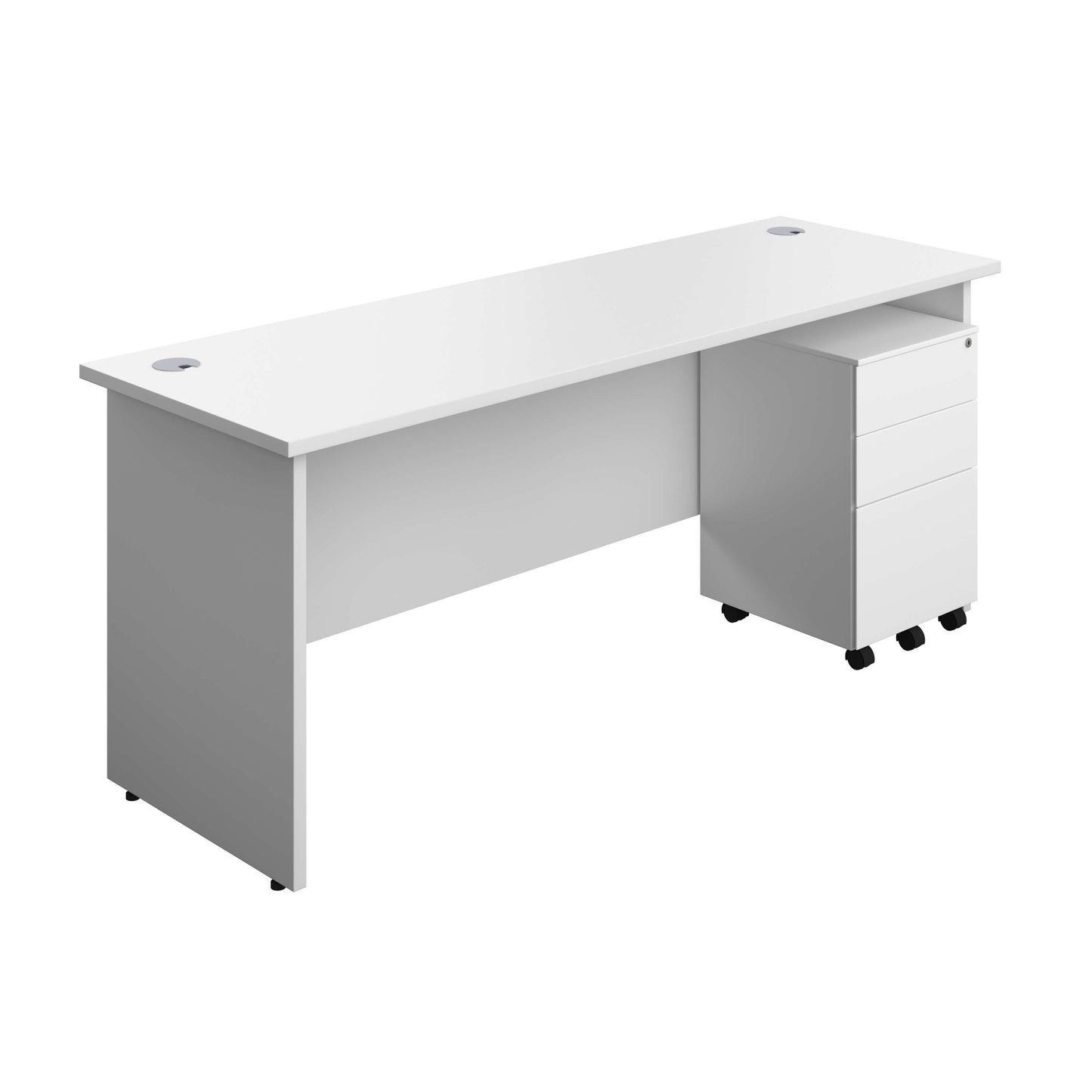 Panel Rectangular Desk + 3 Drawer Steel Pedestal Bundle (FSC) | 1800X600 | White/White