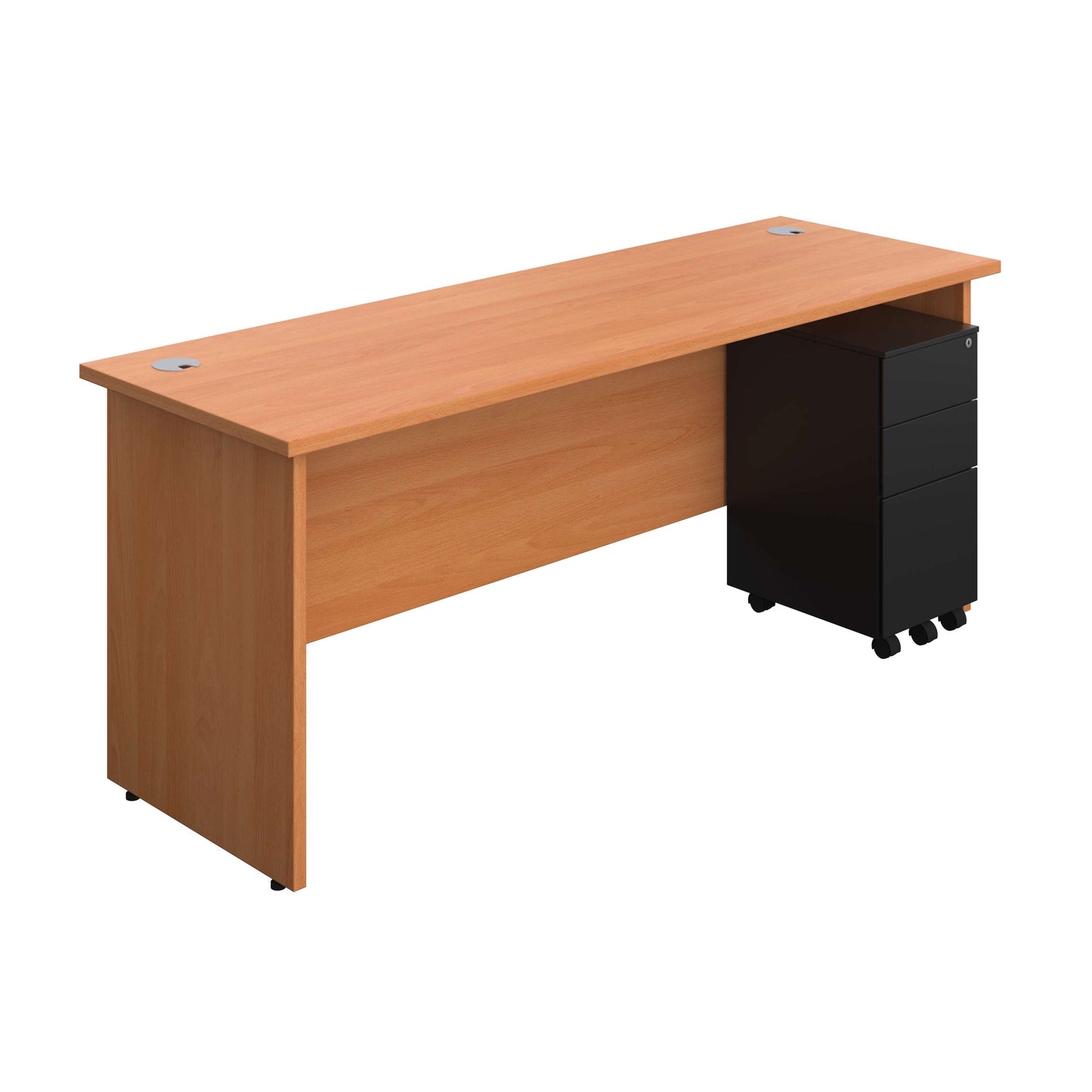 Panel Rectangular Desk + 3 Drawer Slimline Steel Pedestal Bundle (FSC) | 1800X600 | Beech/Black