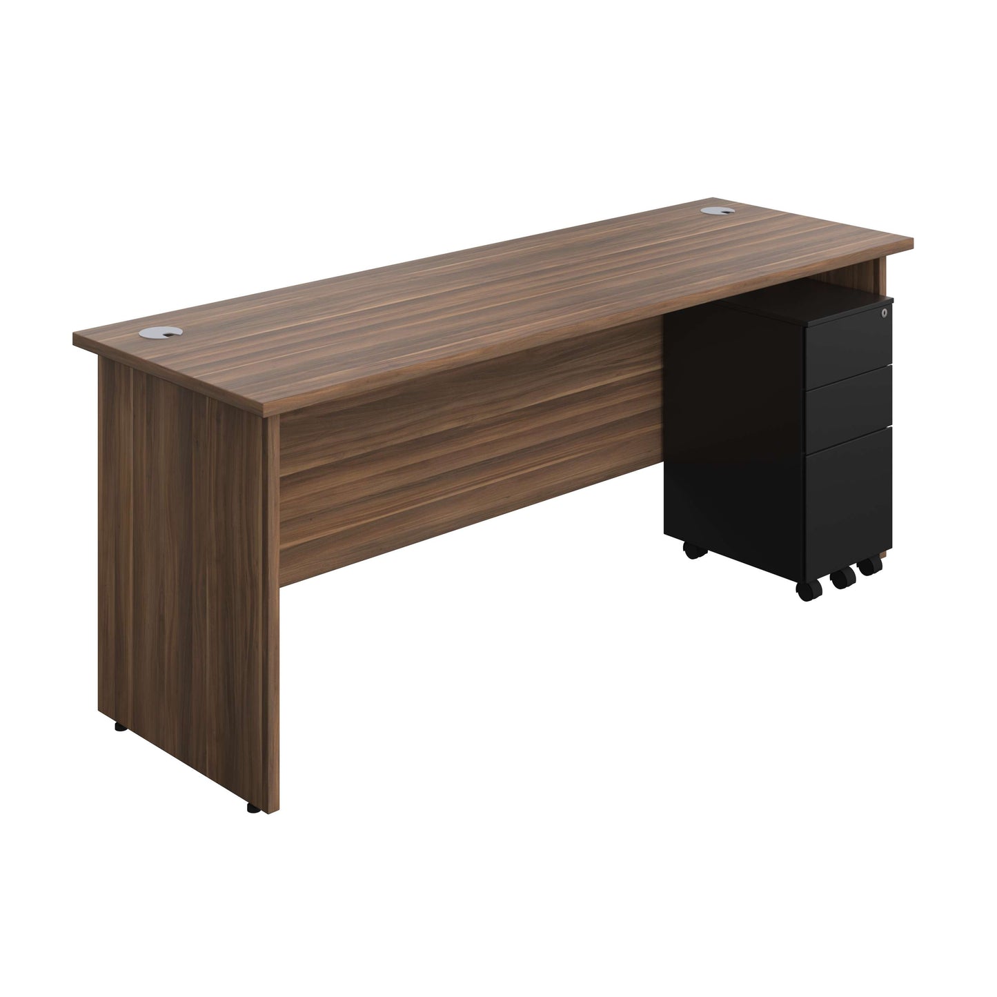Panel Rectangular Desk + 3 Drawer Slimline Steel Pedestal Bundle (FSC) | 1800X600 | Dark Walnut/Black