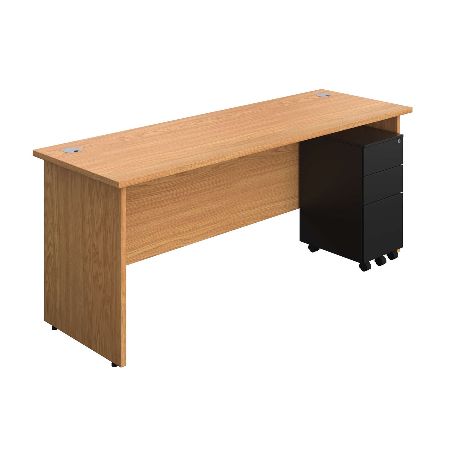 Panel Rectangular Desk + 3 Drawer Slimline Steel Pedestal Bundle (FSC) | 1800X600 | Nova Oak/Black