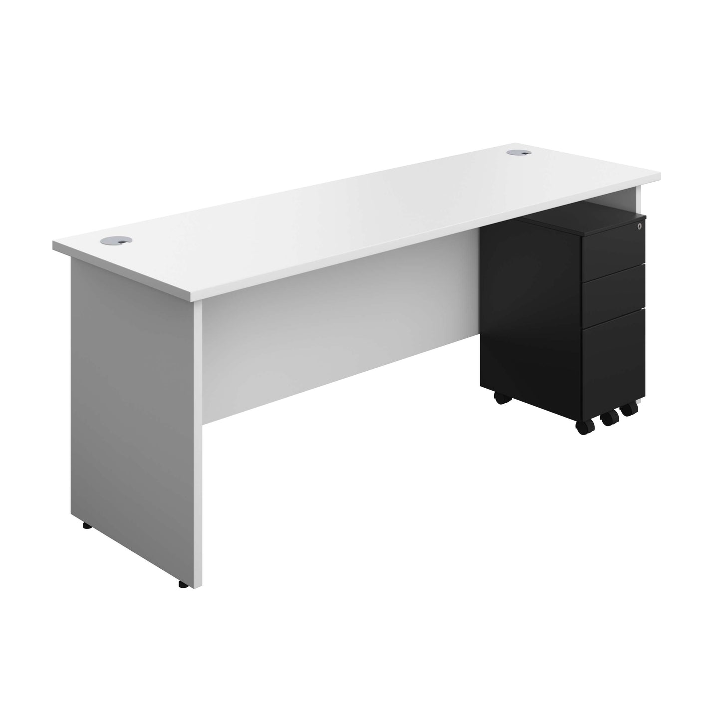 Panel Rectangular Desk + 3 Drawer Slimline Steel Pedestal Bundle (FSC) | 1800X600 | White/Black