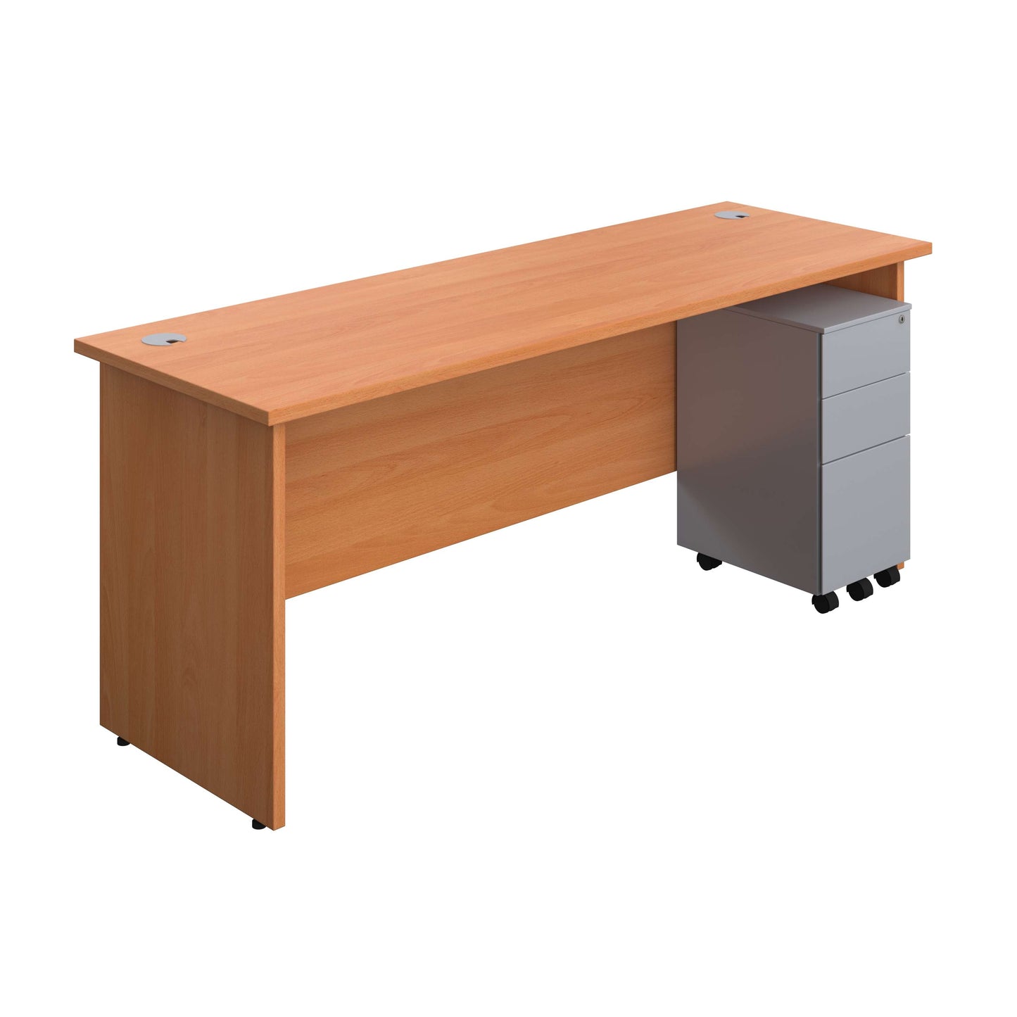 Panel Rectangular Desk + 3 Drawer Slimline Steel Pedestal Bundle (FSC) | 1800X600 | Beech/Silver