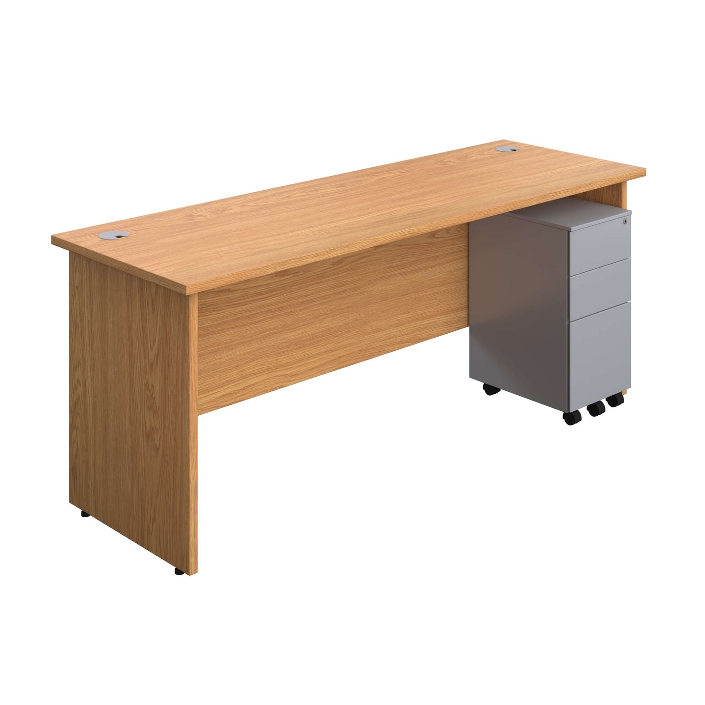 Panel Rectangular Desk + 3 Drawer Slimline Steel Pedestal Bundle (FSC) | 1800X600 | Nova Oak/Silver