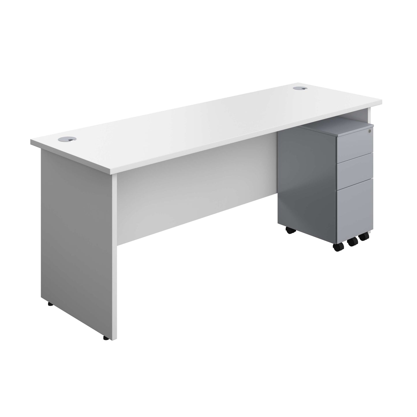 Panel Rectangular Desk + 3 Drawer Slimline Steel Pedestal Bundle (FSC) | 1800X600 | White/Silver