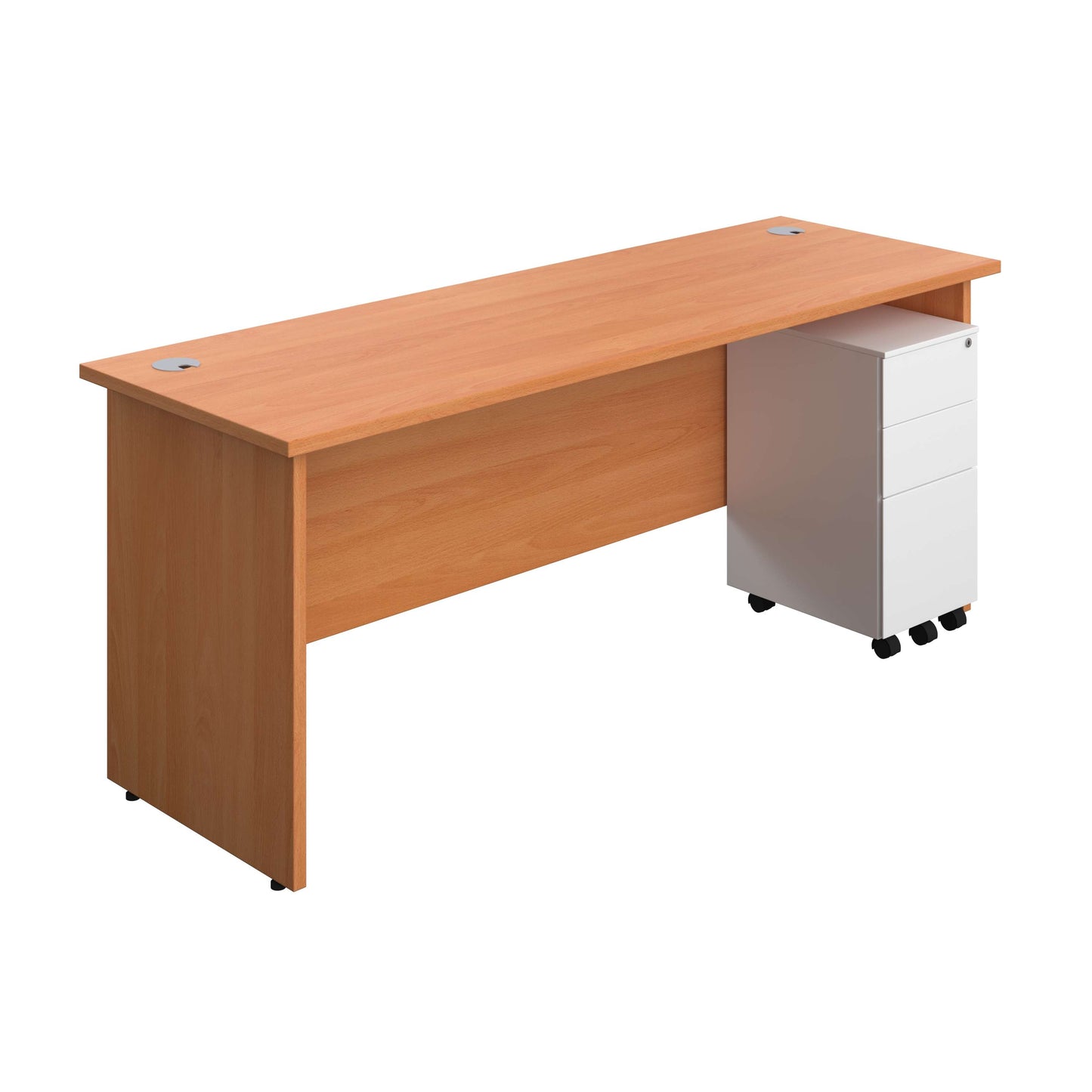 Panel Rectangular Desk + 3 Drawer Slimline Steel Pedestal Bundle (FSC) | 1800X600 | Beech/White