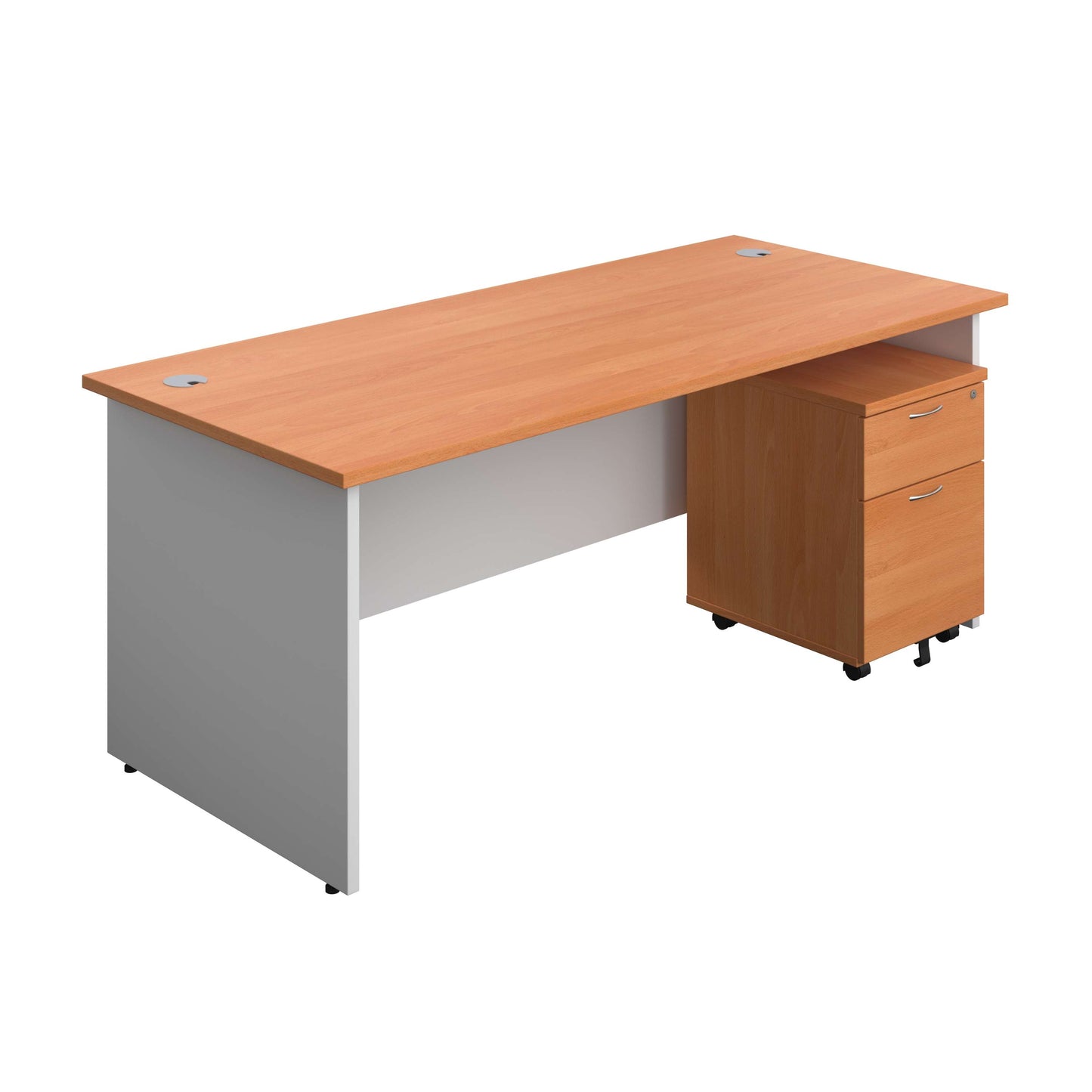 Panel Plus Rectangular Desk + 2 Drawer Mobile Pedestal Bundle (FSC) | 1800X800 | Beech/White