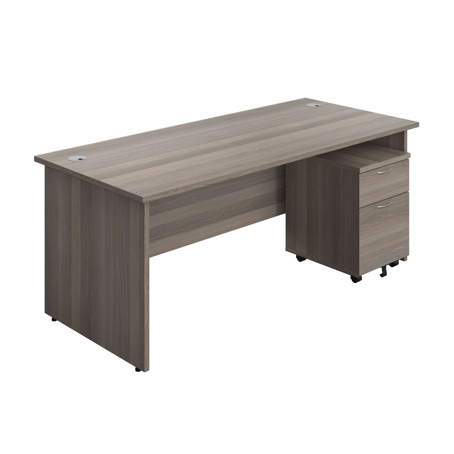 Panel Rectangular Desk + 2 Drawer Mobile Pedestal Bundle (FSC) | 1800X800 | Grey Oak/Grey Oak