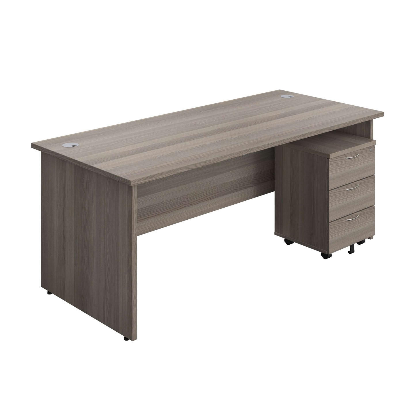 Panel Rectangular Desk + 3 Drawer Mobile Pedestal Bundle (FSC) | 1800X800 | Grey Oak/Grey Oak