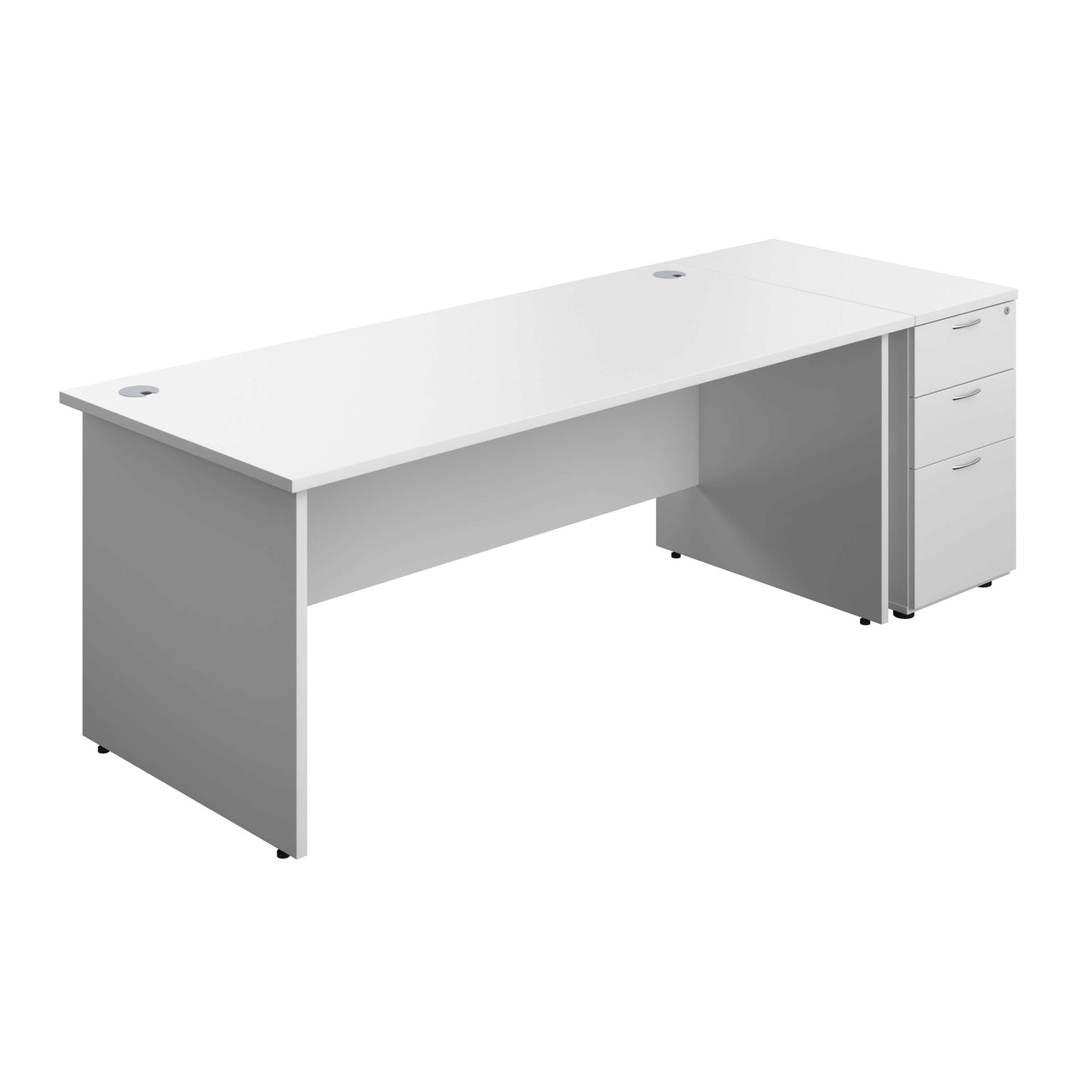 Panel Rectangular Desk + 3 Drawer Desk High Pedestal Bundle (FSC) | 1800X800 | White/White