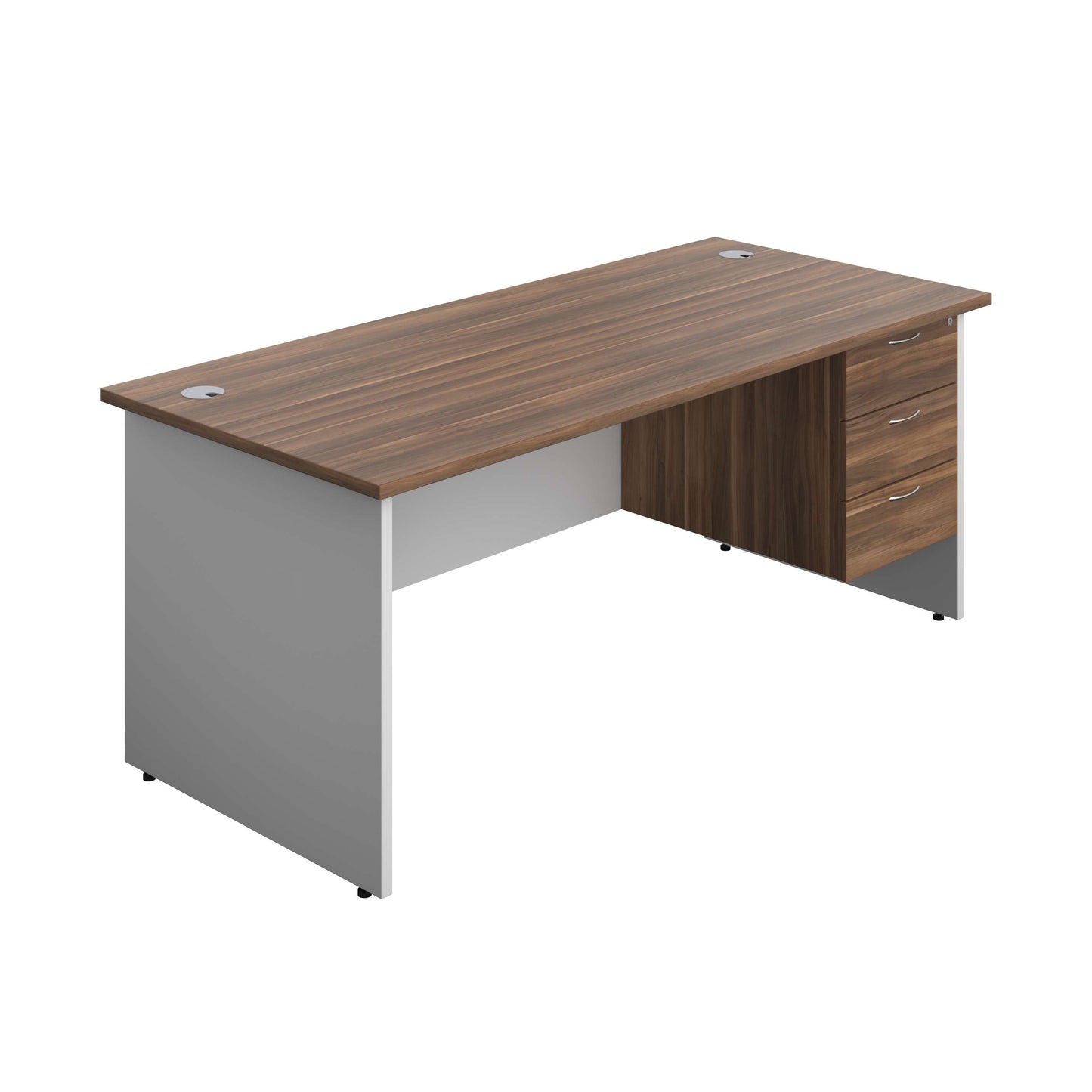 Panel Plus Rectangular Desk + 3 Drawer Fixed Pedestal Bundle (FSC) | 1800X800 | Dark Walnut/White