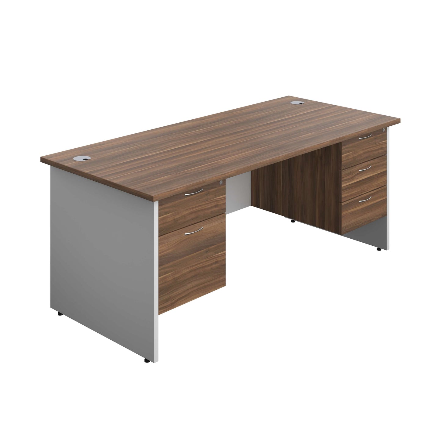 Panel Plus Rectangular Desk + 2 & 3 Drawer Fixed Pedestal Bundle (FSC) | 1800X800 | Dark Walnut/White