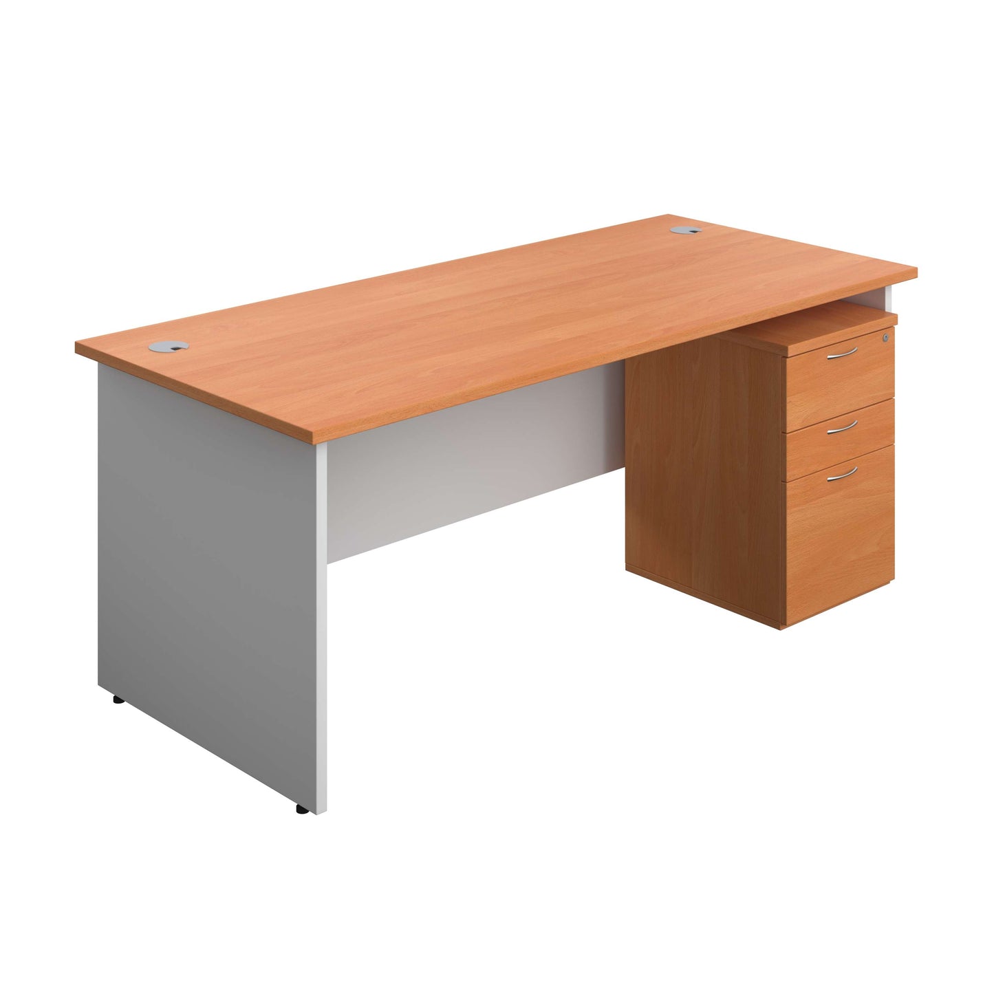 Panel Plus Rectangular Desk + 3 Drawer High Mobile Pedestal Bundle (FSC) | 1800X800 | Beech/White