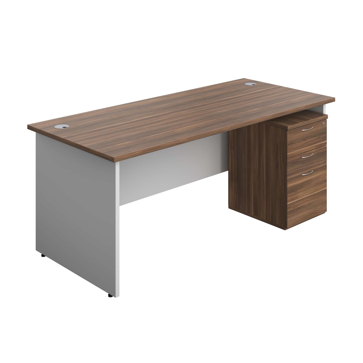 Panel Plus Rectangular Desk + 3 Drawer High Mobile Pedestal Bundle (FSC) | 1800X800 | Dark Walnut/White