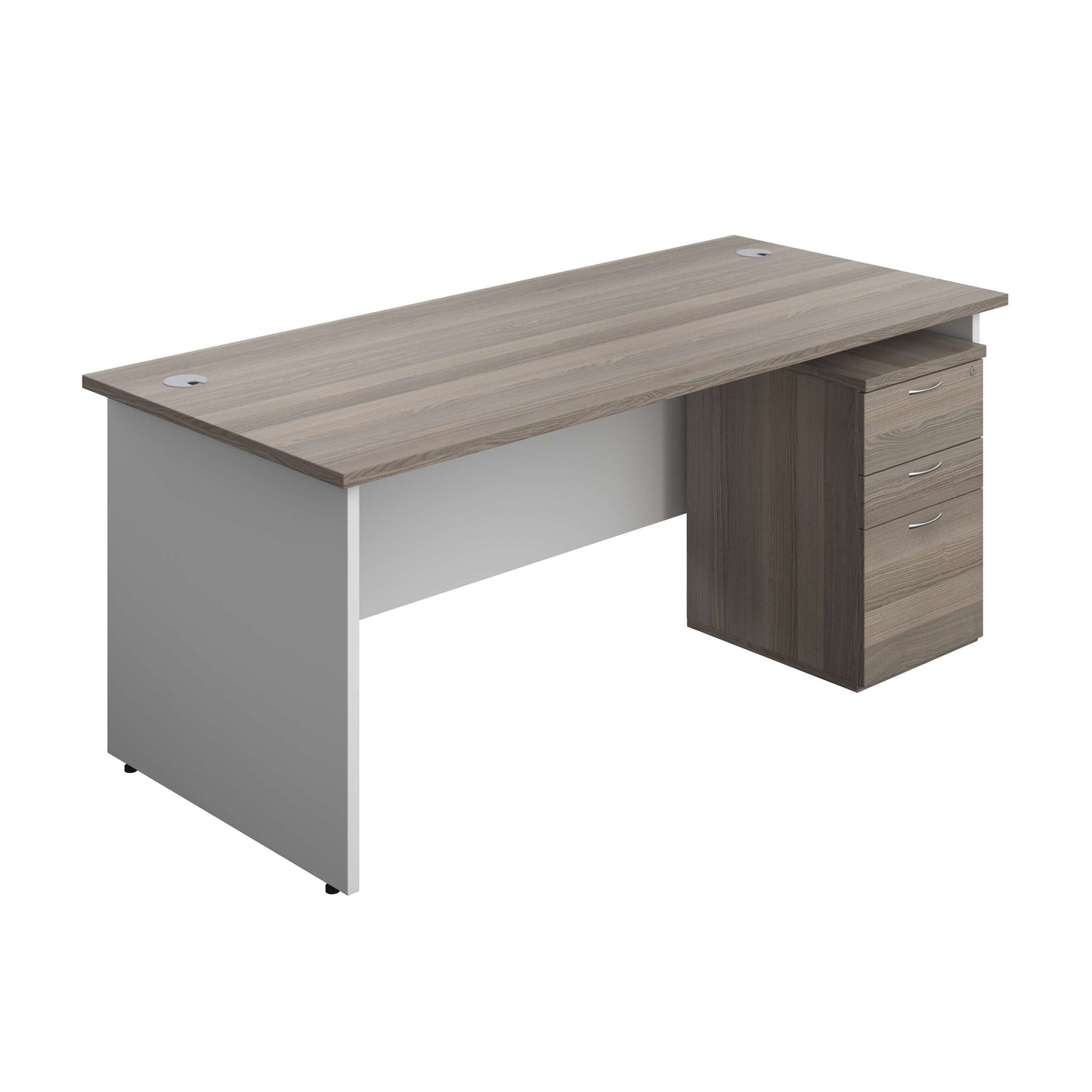 Panel Plus Rectangular Desk + 3 Drawer High Mobile Pedestal Bundle (FSC) | 1800X800 | Grey Oak/White