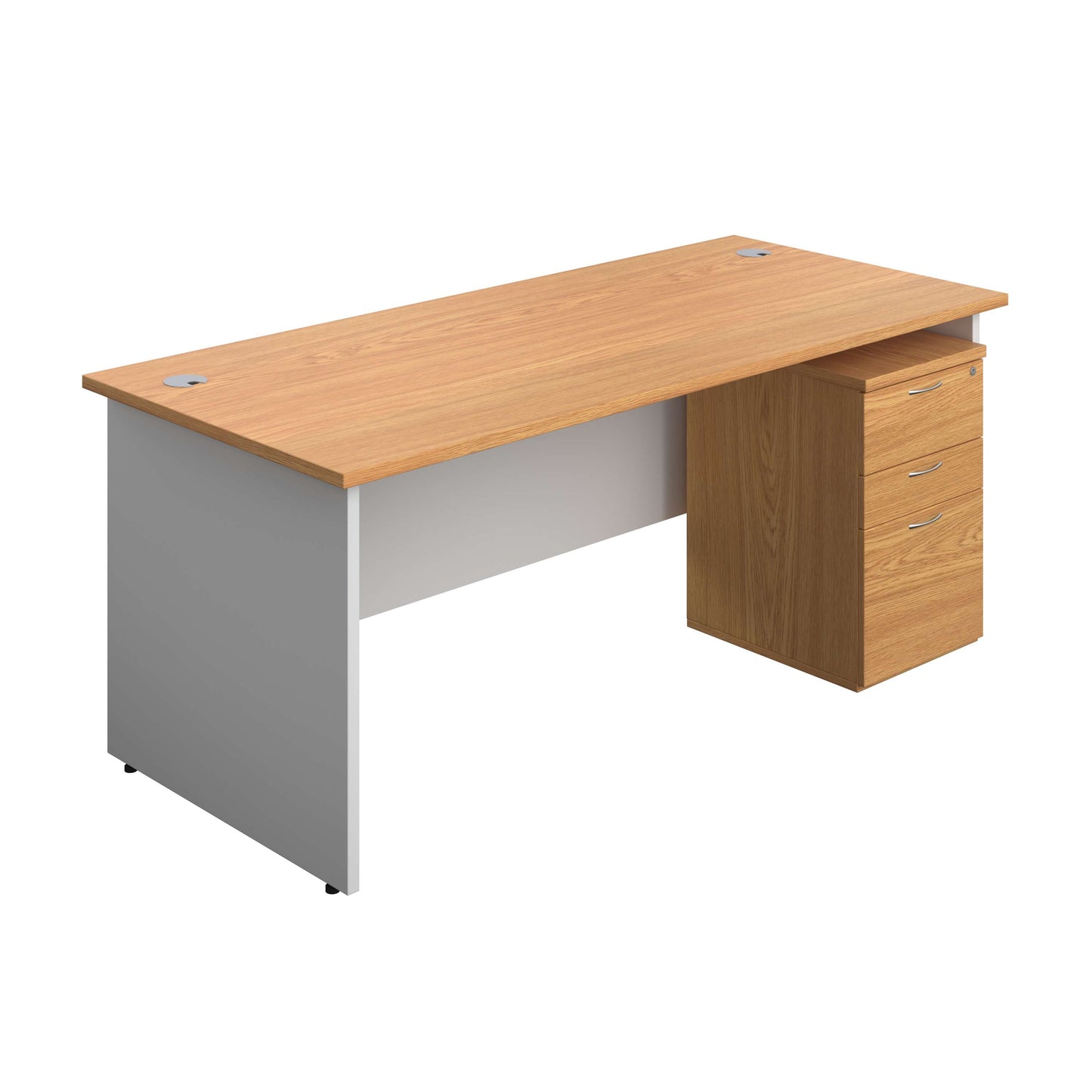 Panel Plus Rectangular Desk + 3 Drawer High Mobile Pedestal Bundle (FSC) | 1800X800 | Nova Oak/White