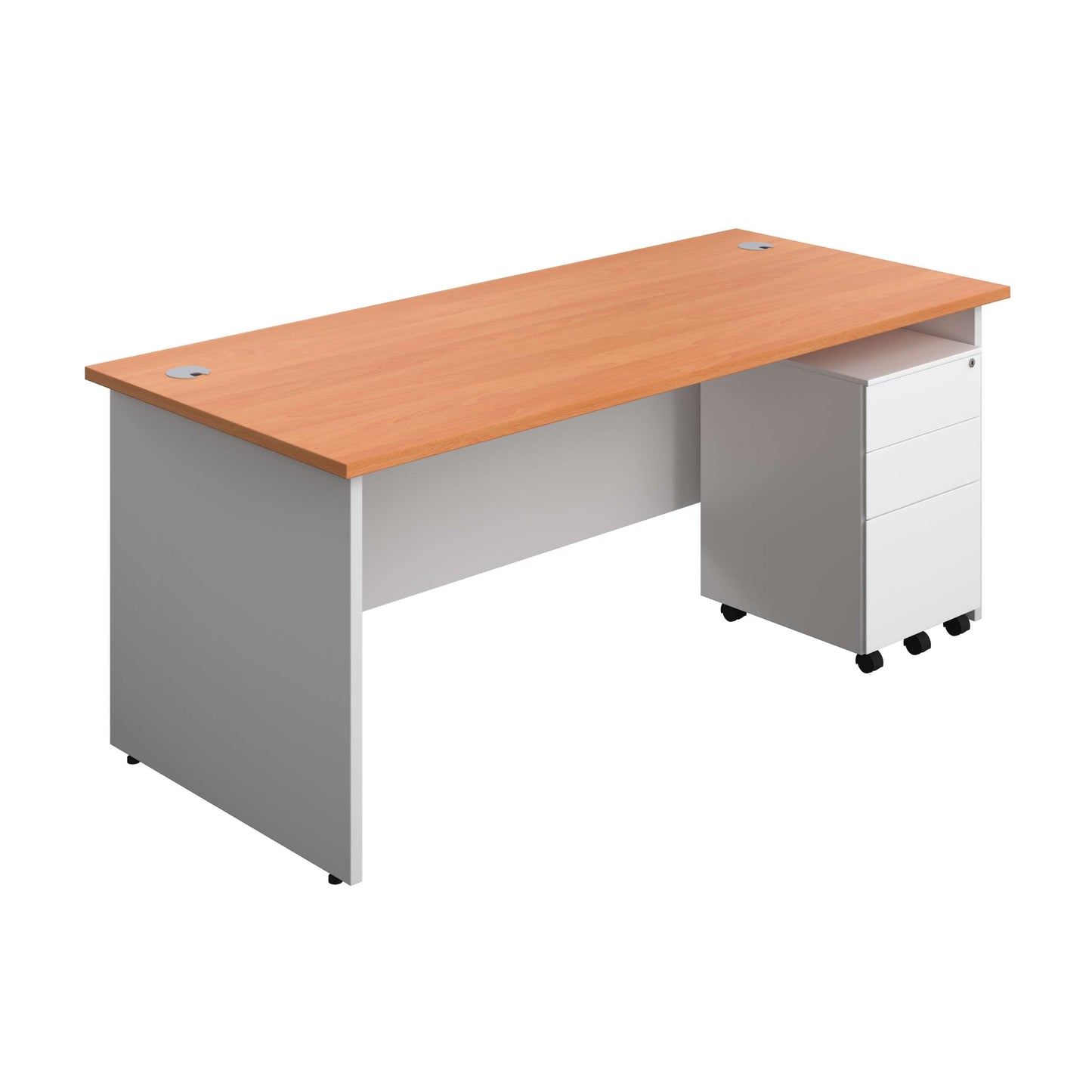 Panel Plus Rectangular Desk + 3 Drawer Steel Pedestal Bundle (FSC) | 1800X800 | Beech/White