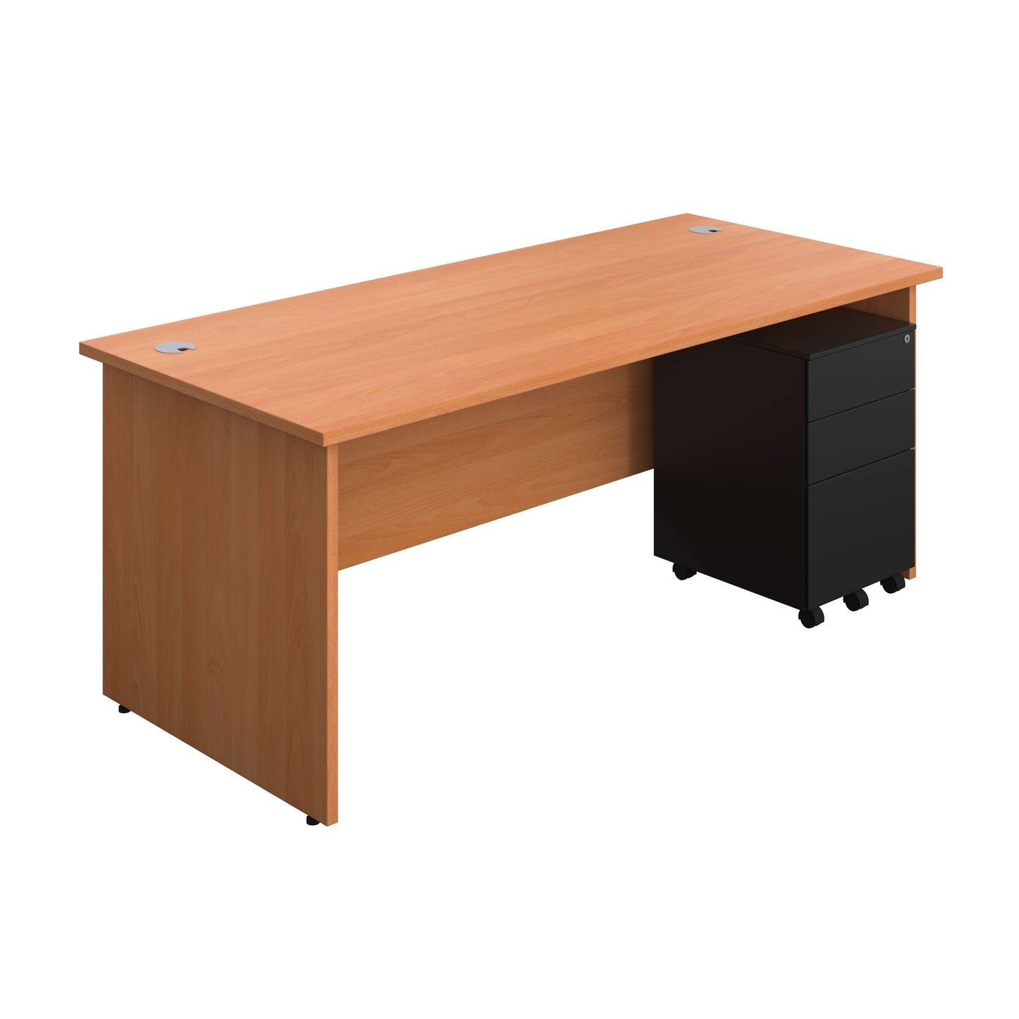 Panel Rectangular Desk + 3 Drawer Steel Pedestal Bundle (FSC) | 1800X800 | Beech/Black