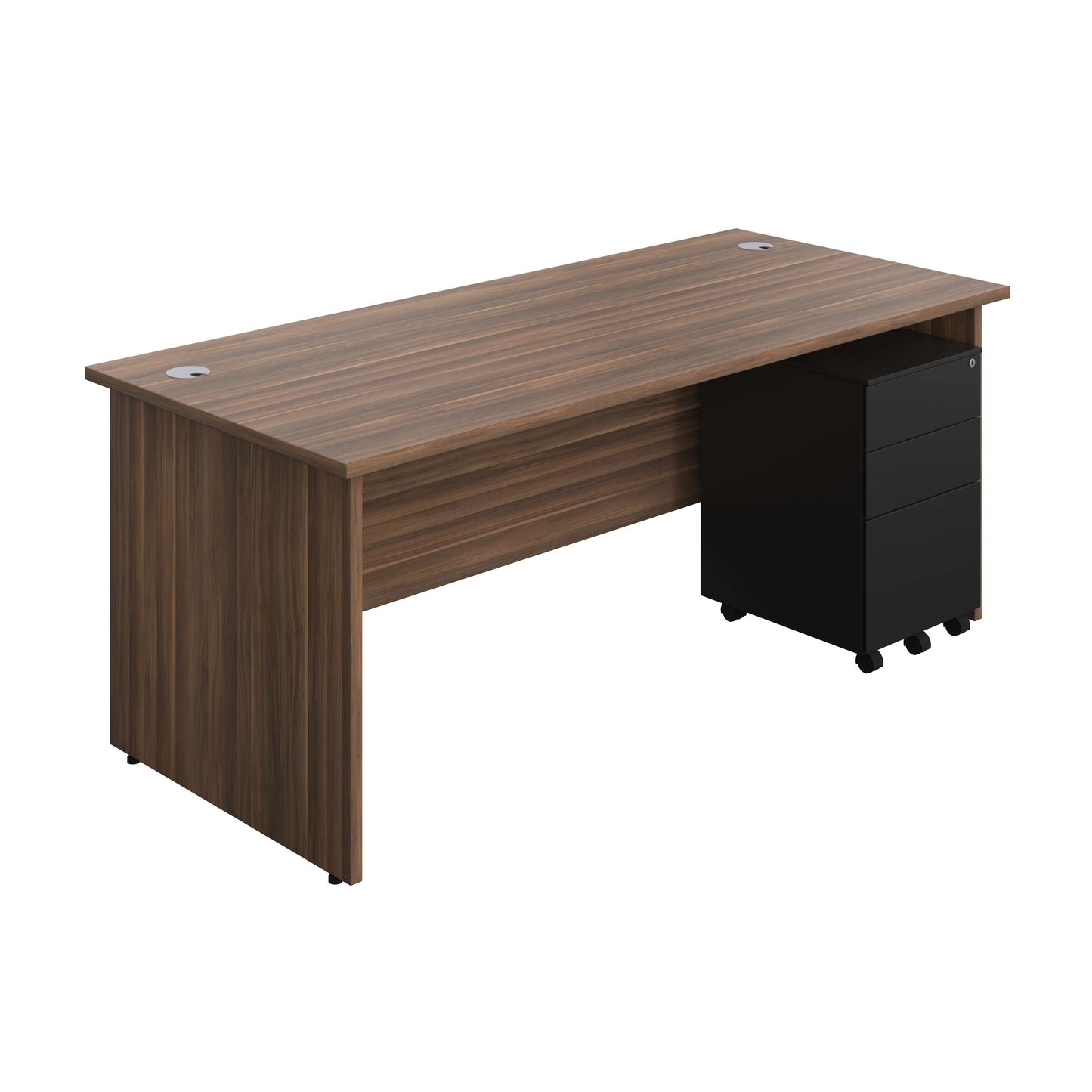Panel Rectangular Desk + 3 Drawer Steel Pedestal Bundle (FSC) | 1800X800 | Dark Walnut/Black