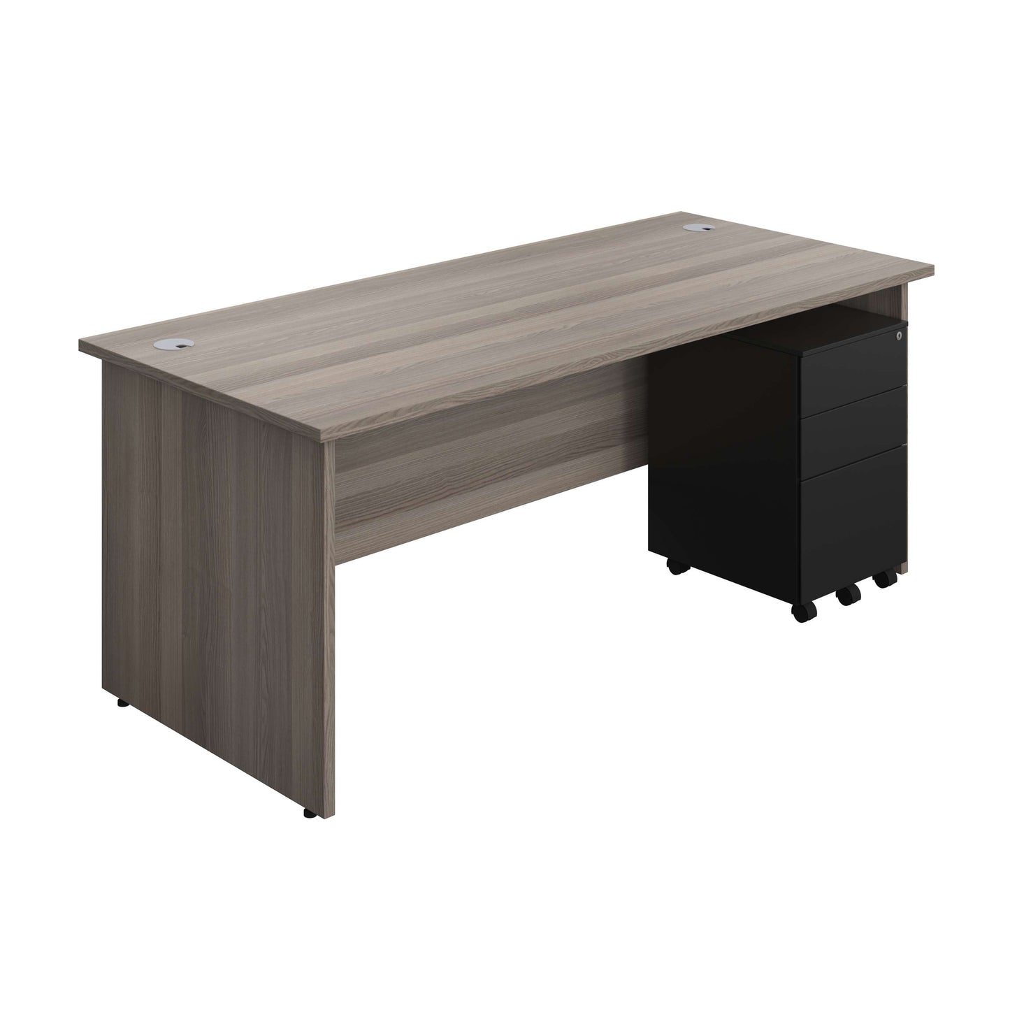 Panel Rectangular Desk + 3 Drawer Steel Pedestal Bundle (FSC) | 1800X800 | Grey Oak/Black