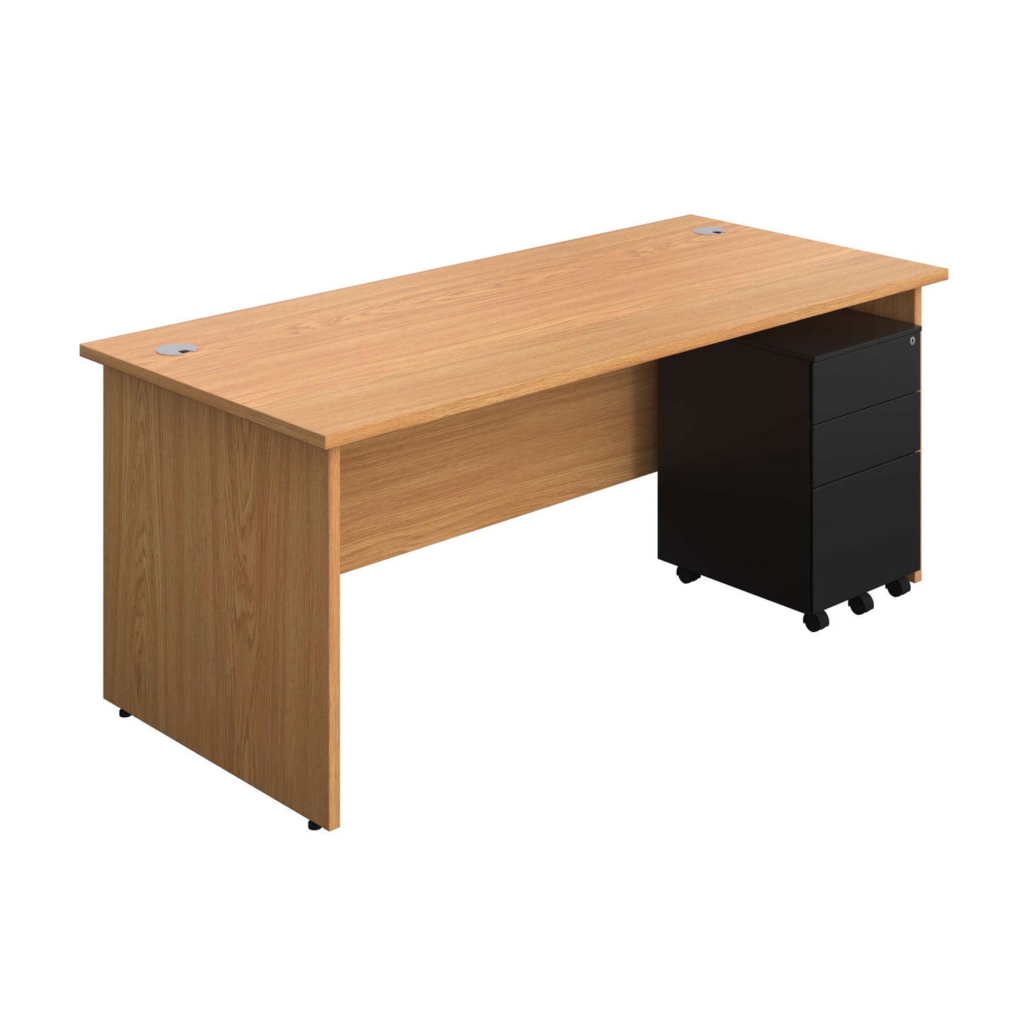 Panel Rectangular Desk + 3 Drawer Steel Pedestal Bundle (FSC) | 1800X800 | Nova Oak/Black