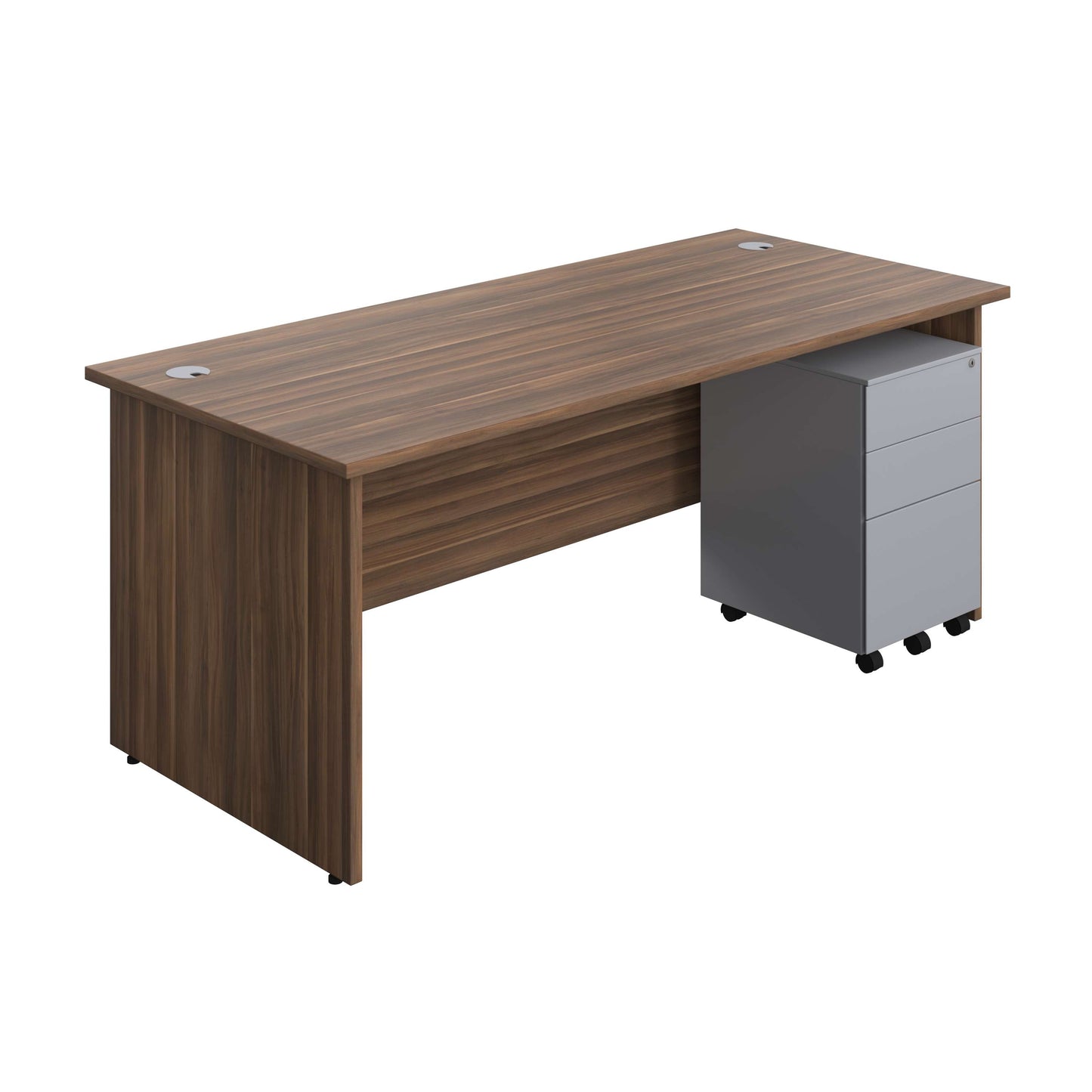 Panel Rectangular Desk + 3 Drawer Steel Pedestal Bundle (FSC) | 1800X800 | Dark Walnut/Silver