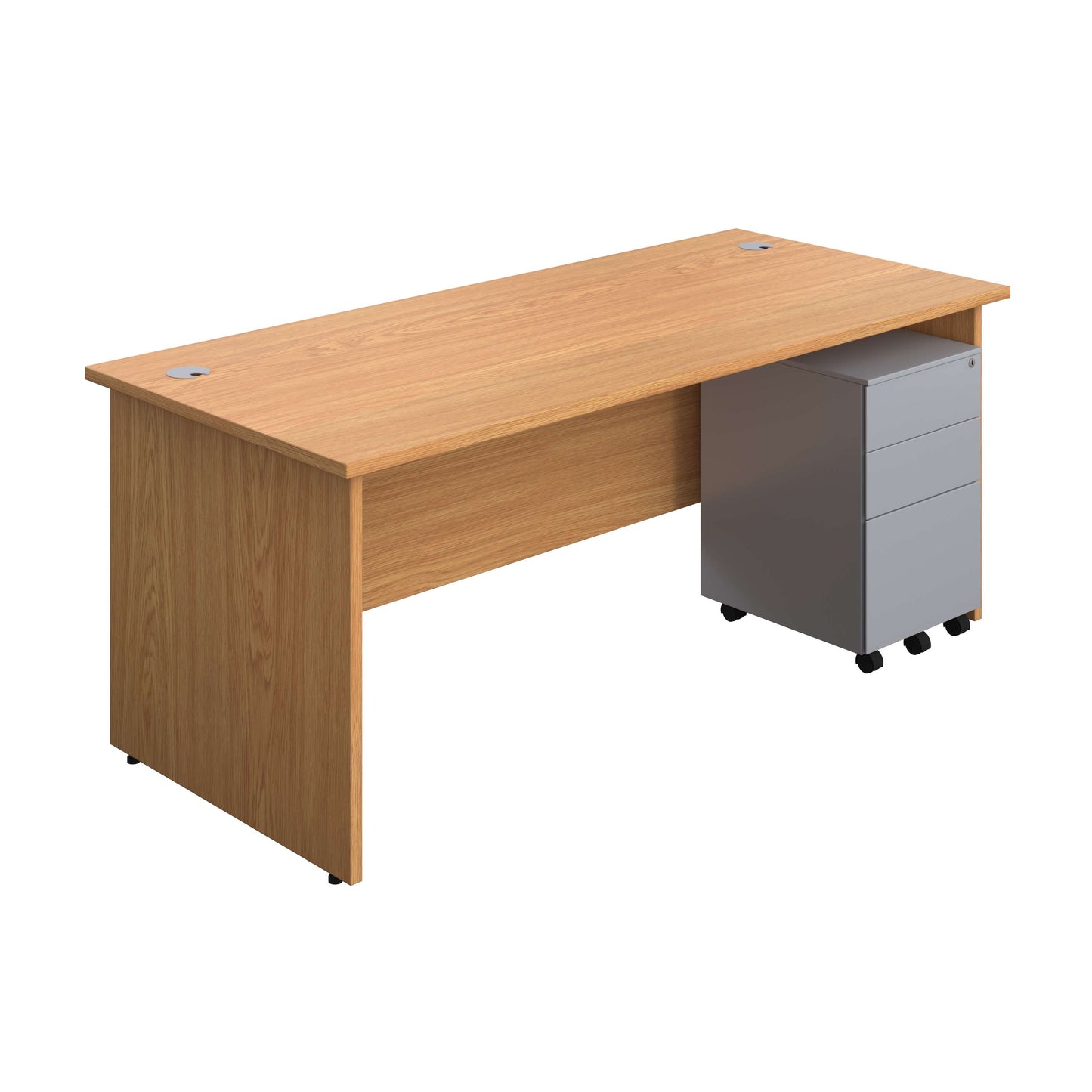 Panel Rectangular Desk + 3 Drawer Steel Pedestal Bundle (FSC) | 1800X800 | Nova Oak/Silver