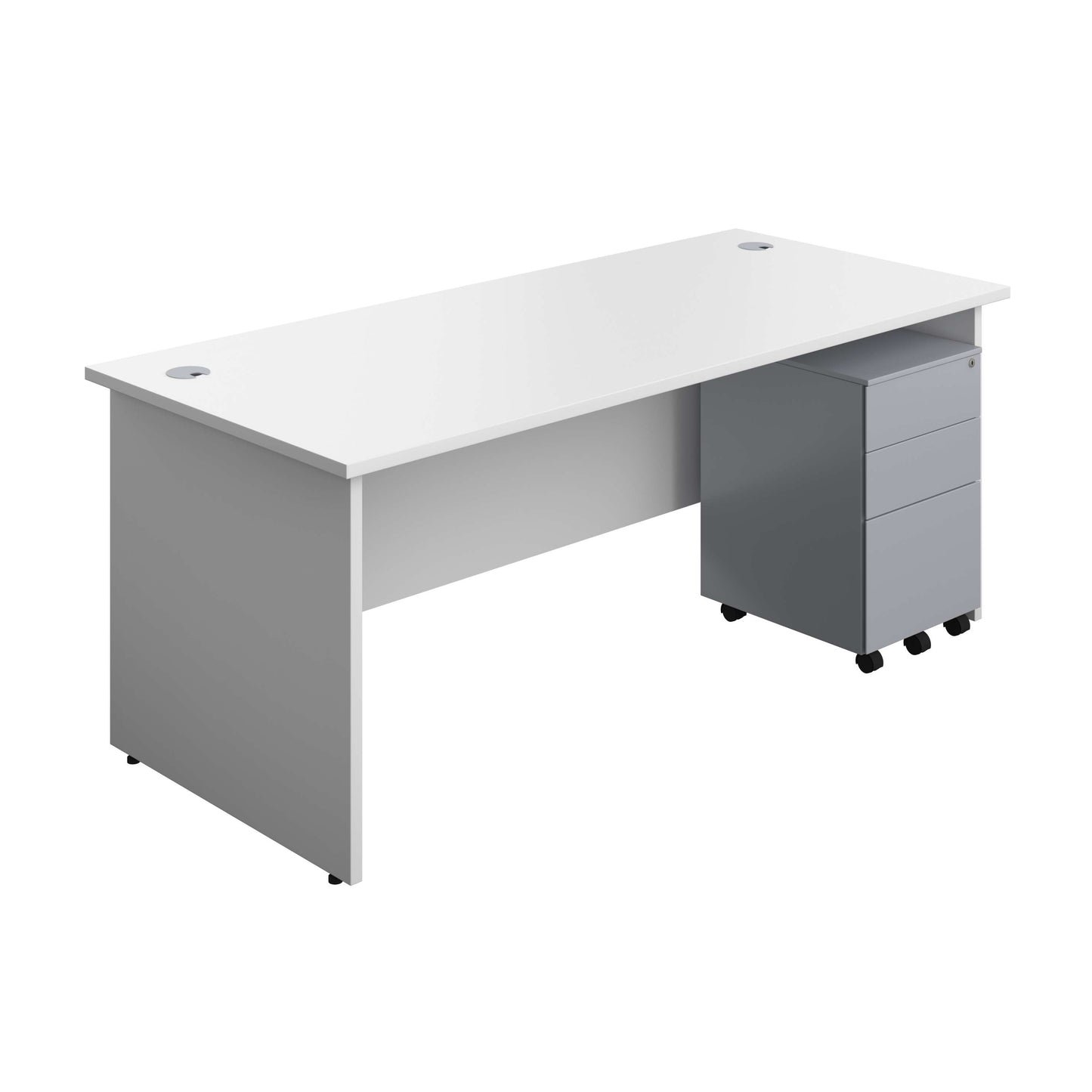 Panel Rectangular Desk + 3 Drawer Steel Pedestal Bundle (FSC) | 1800X800 | White/Silver