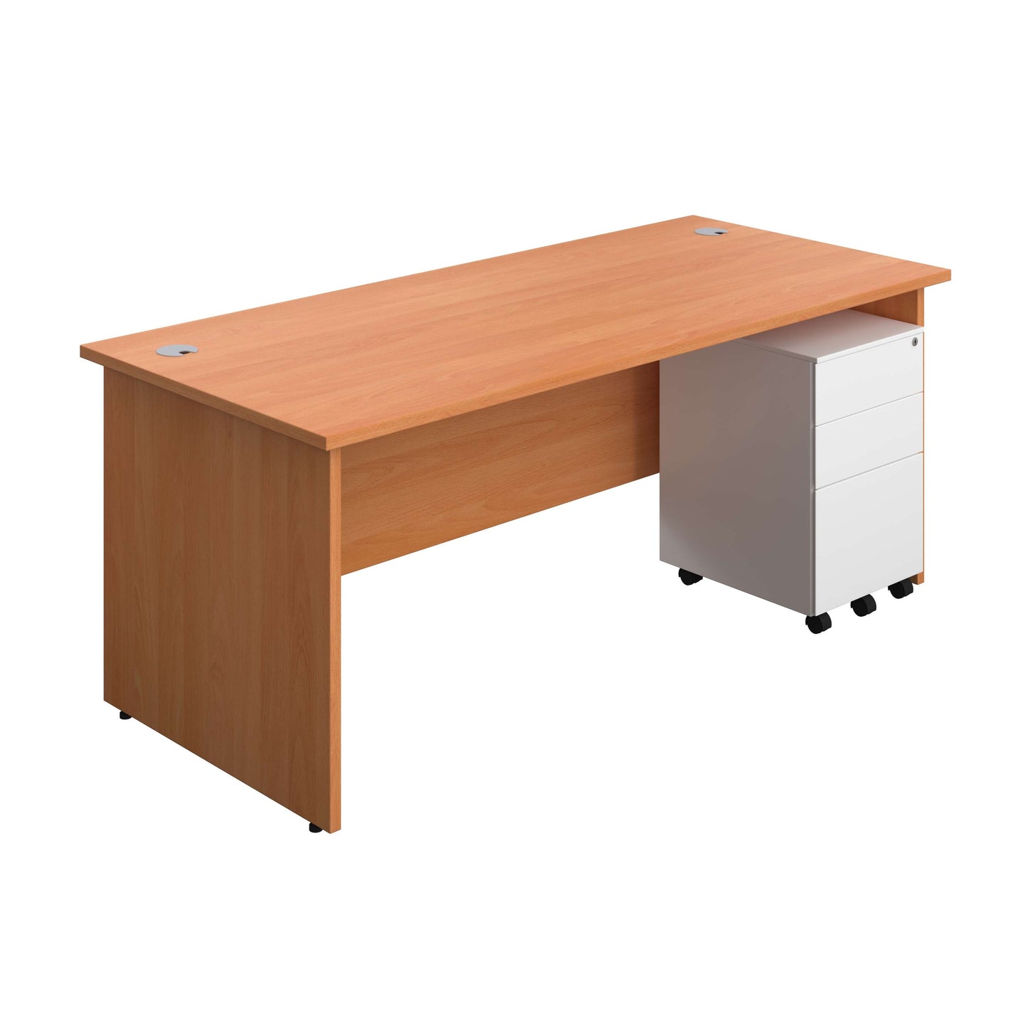Panel Rectangular Desk + 3 Drawer Steel Pedestal Bundle (FSC) | 1800X800 | Beech/White