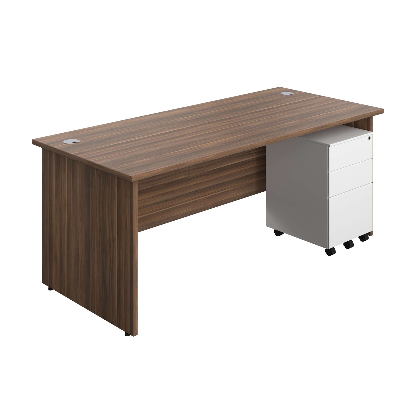 Panel Rectangular Desk + 3 Drawer Steel Pedestal Bundle (FSC) | 1800X800 | Dark Walnut/White
