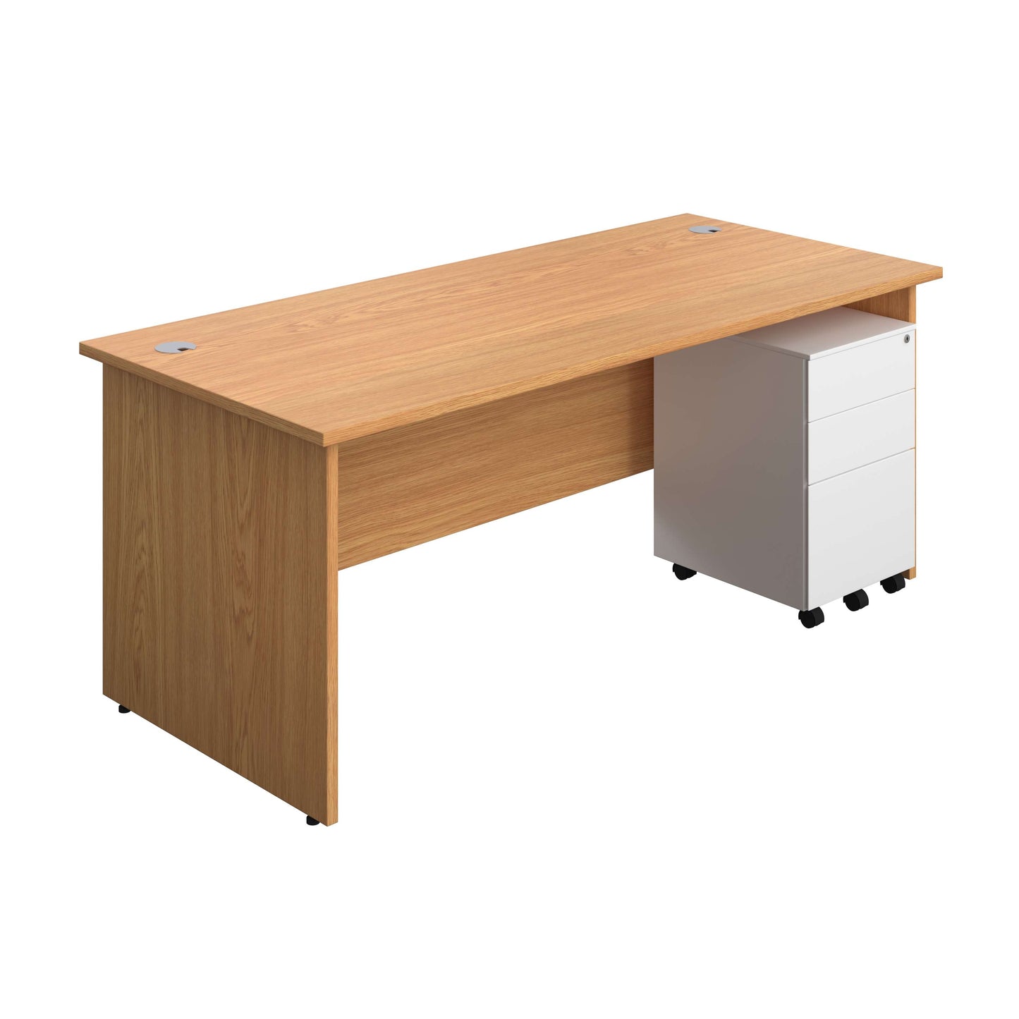 Panel Rectangular Desk + 3 Drawer Steel Pedestal Bundle (FSC) | 1800X800 | Nova Oak/White