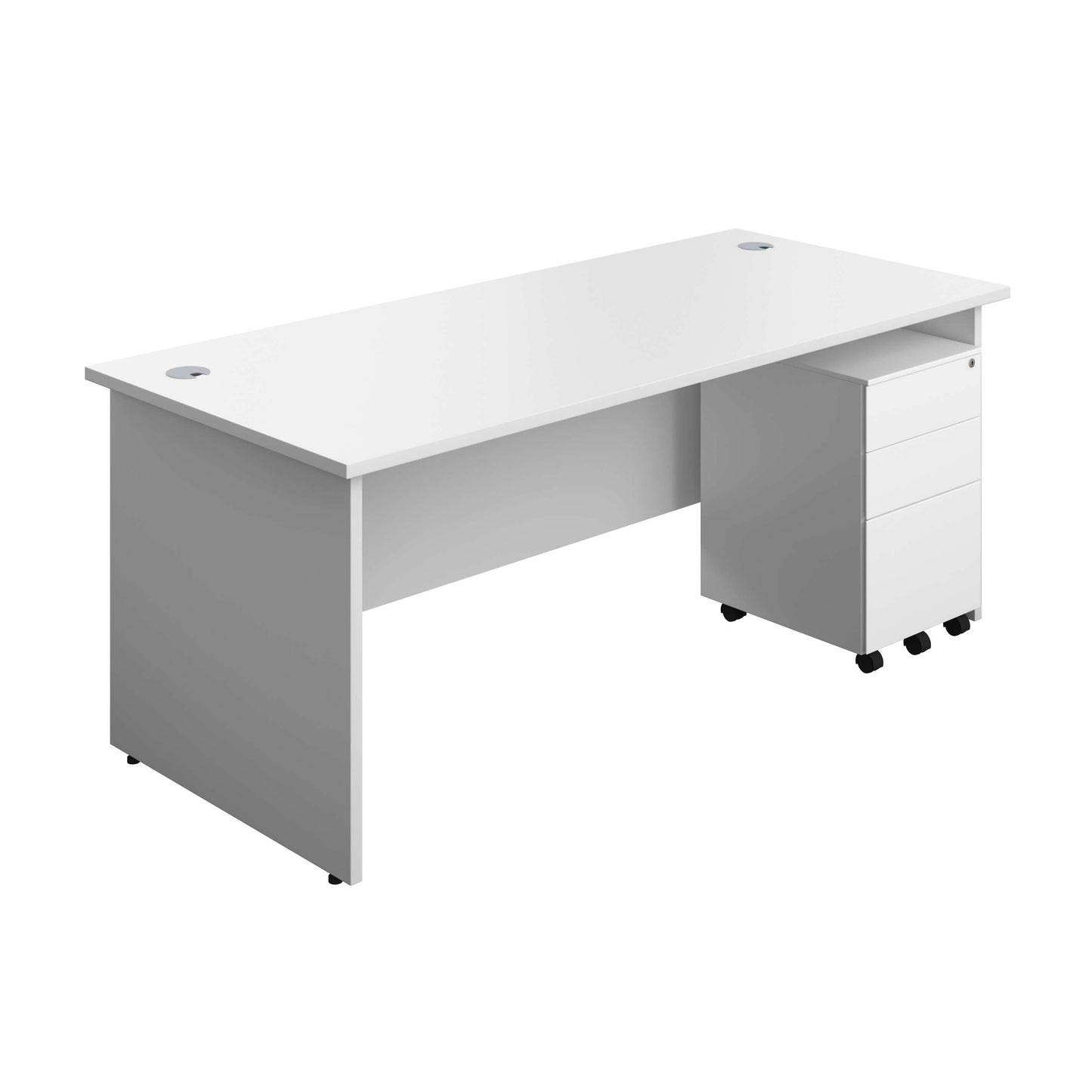 Panel Rectangular Desk + 3 Drawer Steel Pedestal Bundle (FSC) | 1800X800 | White/White