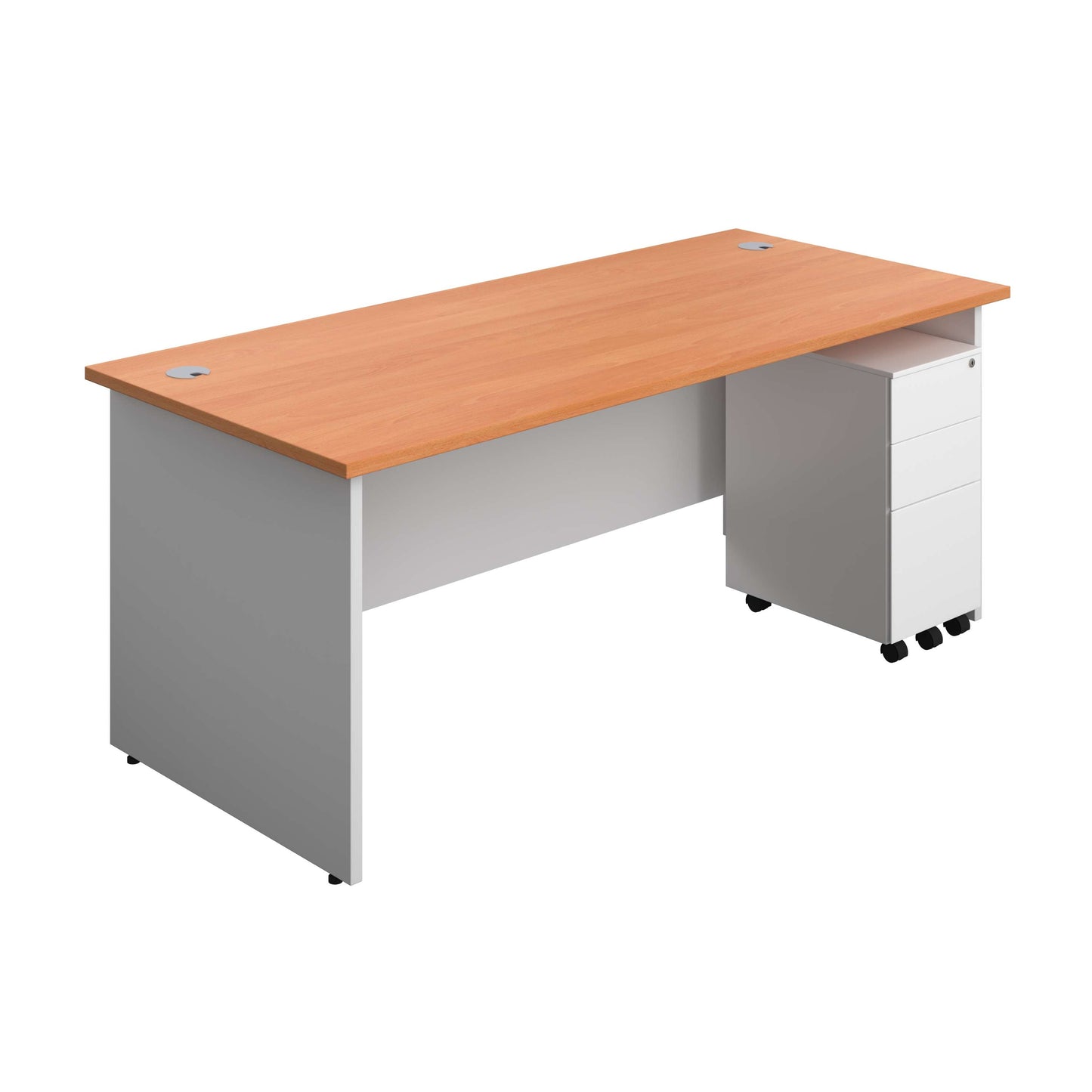 Panel Plus Rectangular Desk + 3 Drawer Slimline Steel Pedestal Bundle (FSC) | 1800X800 | Beech/White
