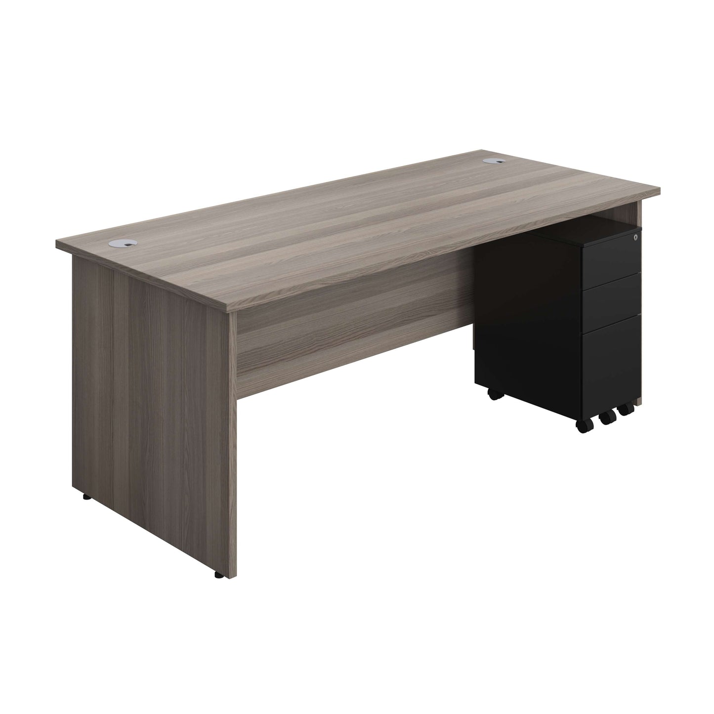 Panel Rectangular Desk + 3 Drawer Slimline Steel Pedestal Bundle (FSC) | 1800X800 | Grey Oak/Black