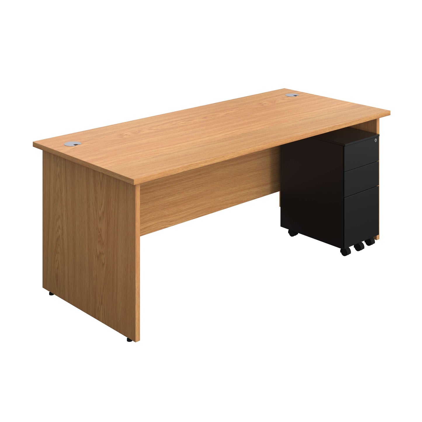 Panel Rectangular Desk + 3 Drawer Slimline Steel Pedestal Bundle (FSC) | 1800X800 | Nova Oak/Black