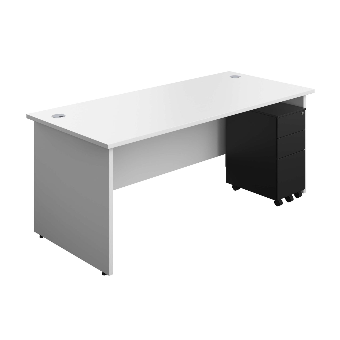 Panel Rectangular Desk + 3 Drawer Slimline Steel Pedestal Bundle (FSC) | 1800X800 | White/Black