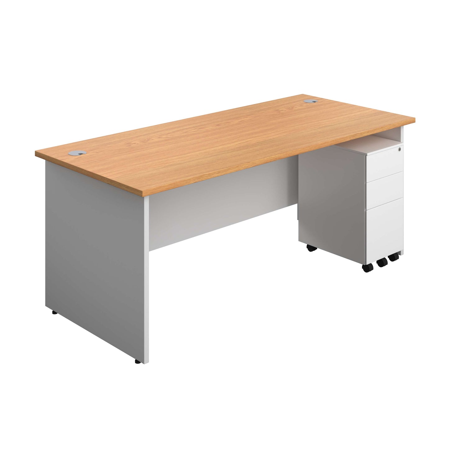 Panel Plus Rectangular Desk + 3 Drawer Slimline Steel Pedestal Bundle (FSC) | 1800X800 | Nova Oak/White