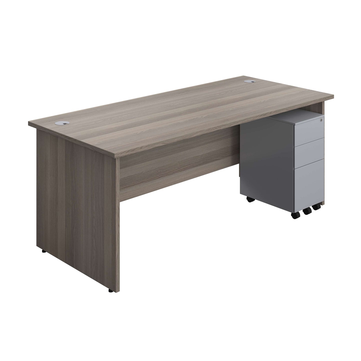 Panel Rectangular Desk + 3 Drawer Slimline Steel Pedestal Bundle (FSC) | 1800X800 | Grey Oak/Silver