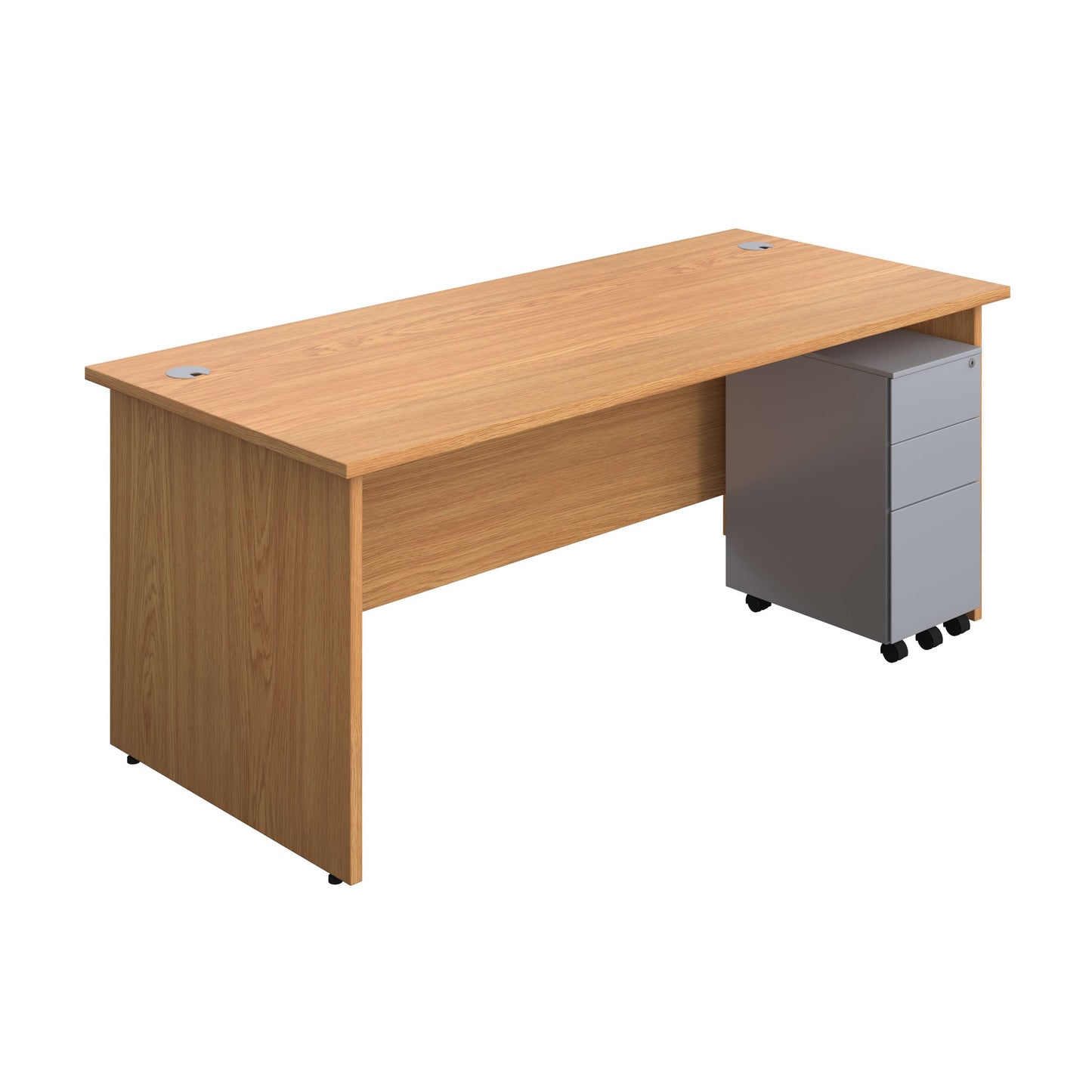 Panel Rectangular Desk + 3 Drawer Slimline Steel Pedestal Bundle (FSC) | 1800X800 | Nova Oak/Silver