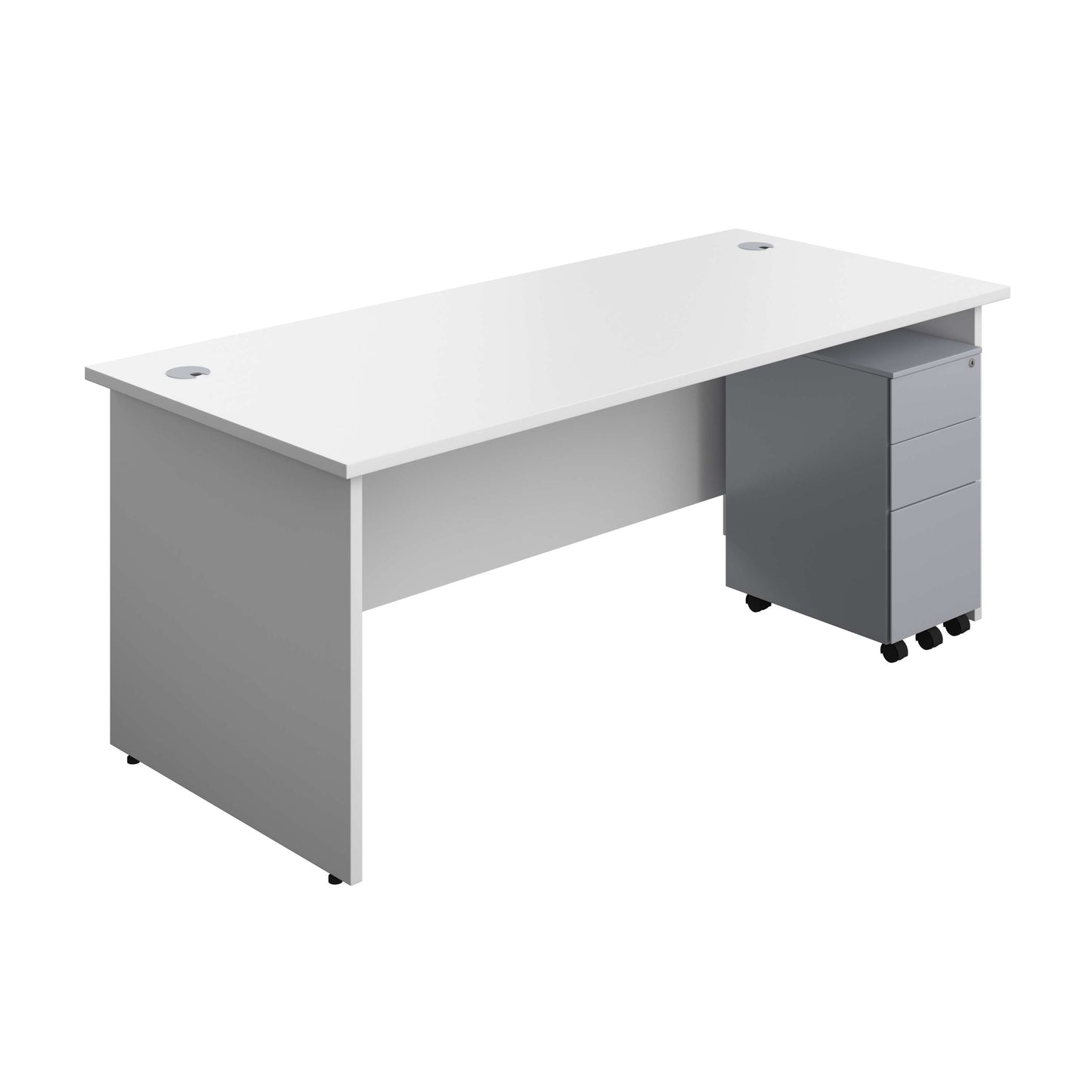 Panel Rectangular Desk + 3 Drawer Slimline Steel Pedestal Bundle (FSC) | 1800X800 | White/Silver