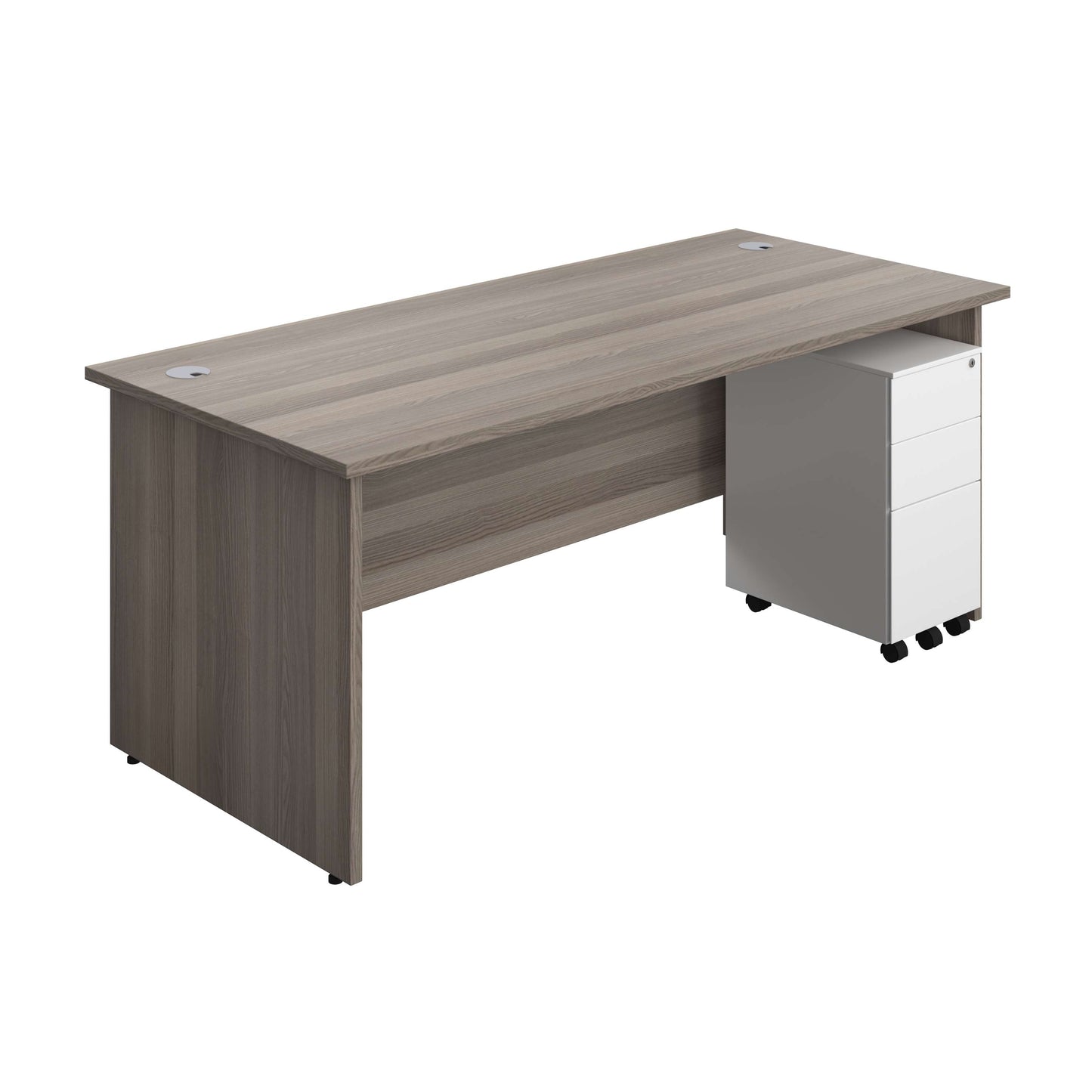 Panel Rectangular Desk + 3 Drawer Slimline Steel Pedestal Bundle (FSC) | 1800X800 | Grey Oak/White