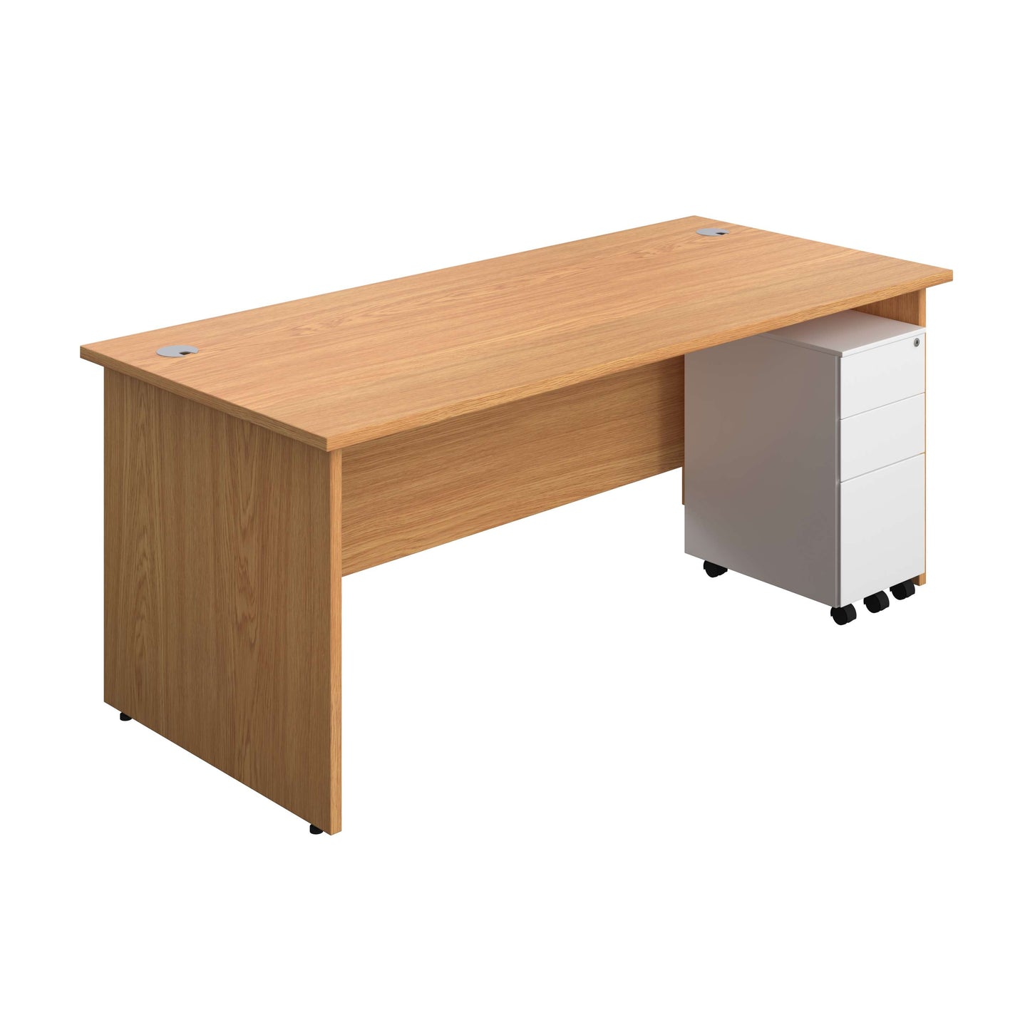 Panel Rectangular Desk + 3 Drawer Slimline Steel Pedestal Bundle (FSC) | 1800X800 | Nova Oak/White