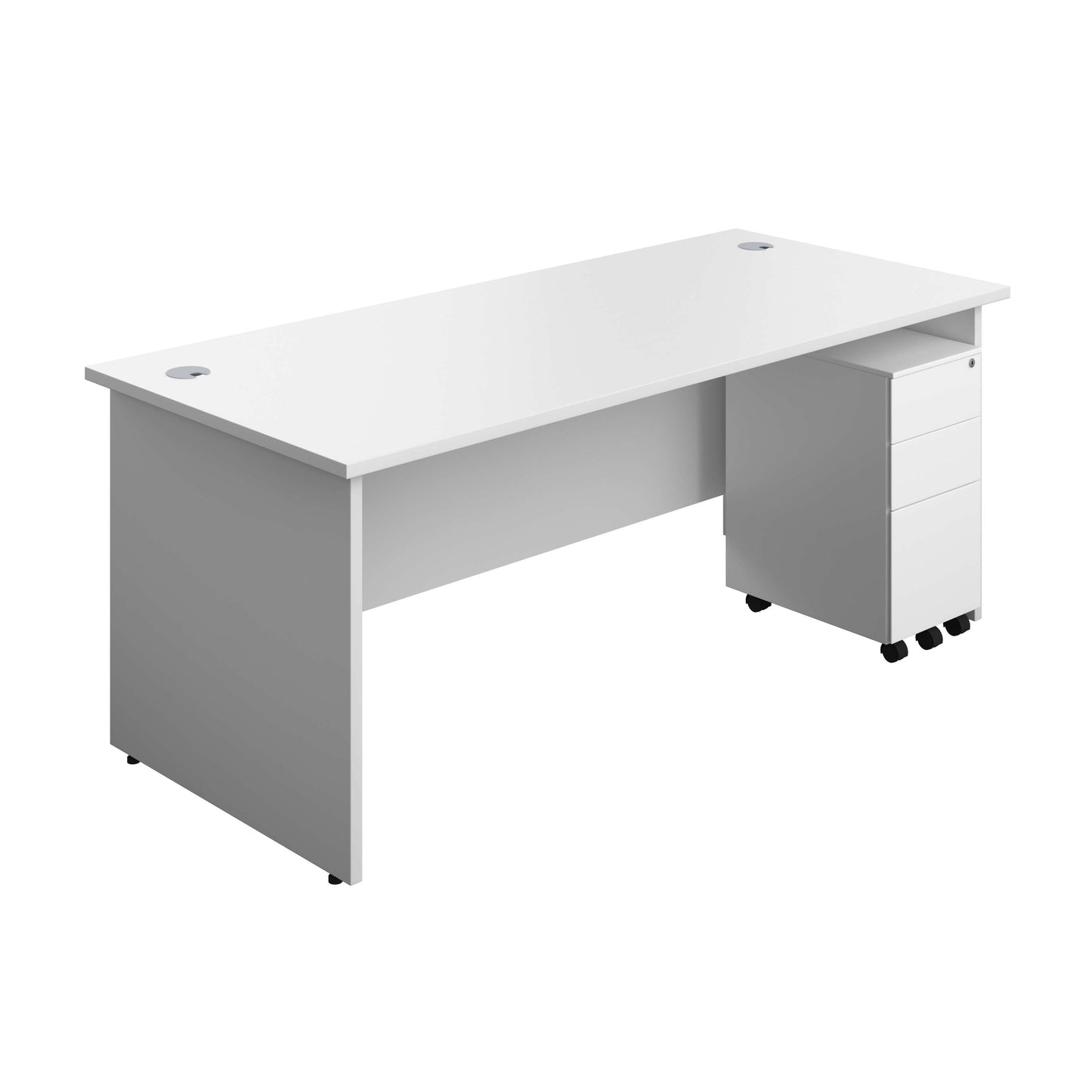 Panel Rectangular Desk + 3 Drawer Slimline Steel Pedestal Bundle (FSC) | 1800X800 | White/White
