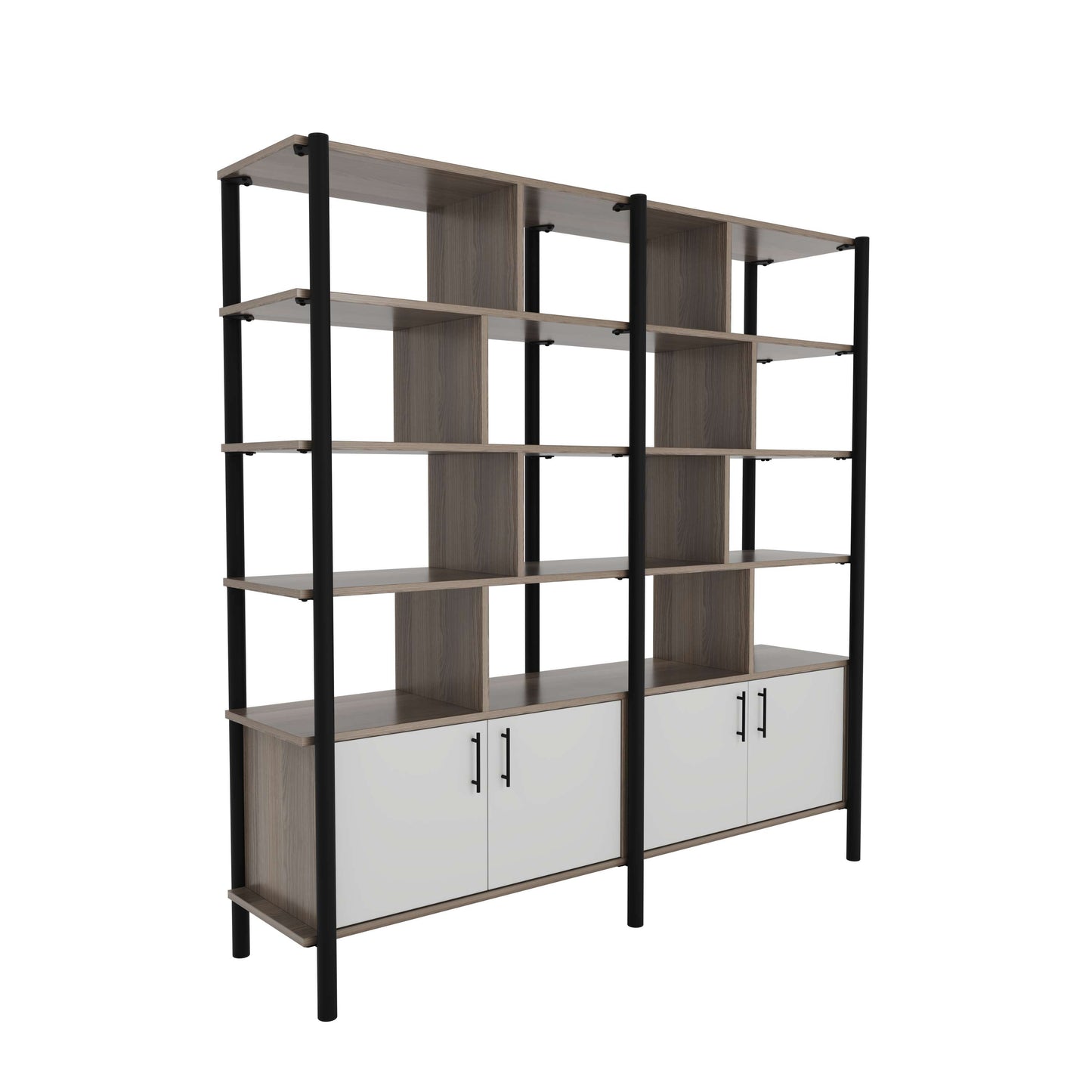 Pose Wooden Storage | 1800W X 460D X 1800H | Grey Oak/Black