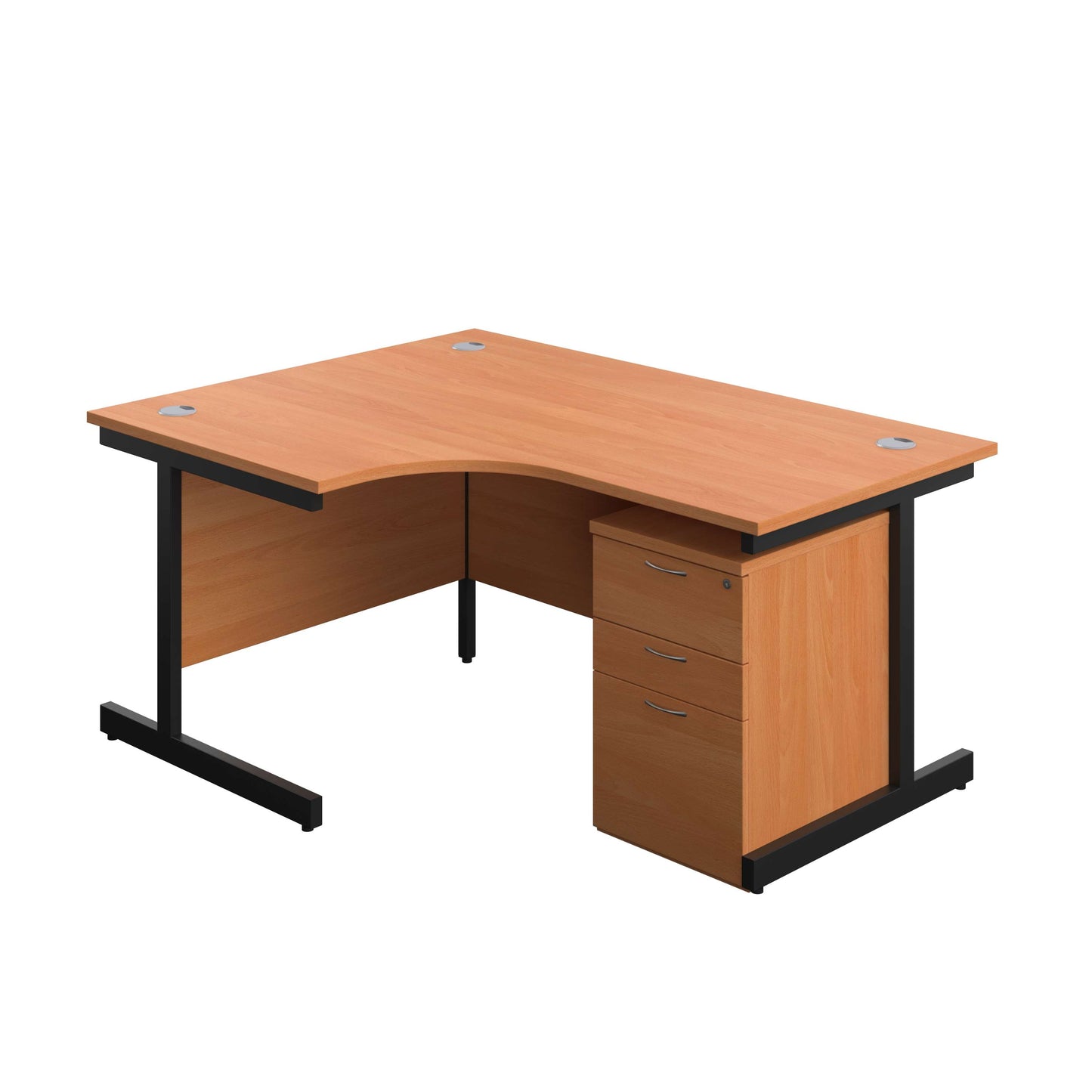 Single Upright Left Hand Radial Desk + High Mobile Pedestal 3 Drawer (FSC) | 1600 X 1200 | Beech/Black