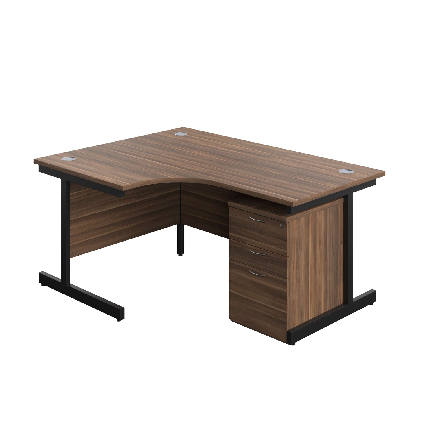 Single Upright Left Hand Radial Desk + High Mobile Pedestal 3 Drawer (FSC) | 1600 X 1200 | Dark Walnut/Black