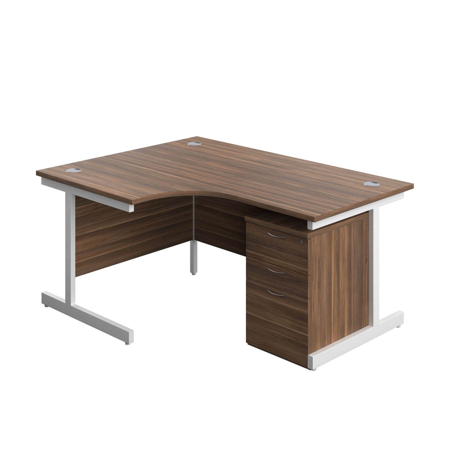 Single Upright Left Hand Radial Desk + High Mobile Pedestal 3 Drawer (FSC) | 1600 X 1200 | Dark Walnut/White