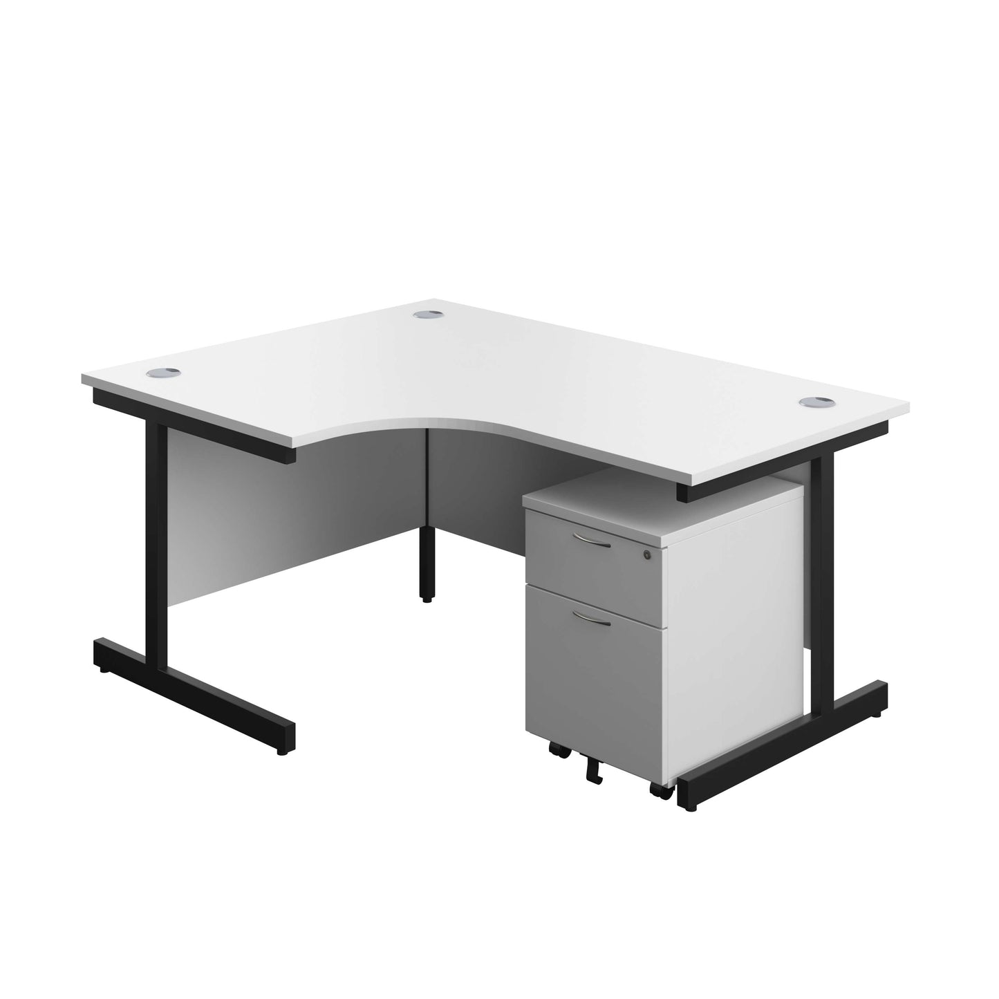 Single Upright Left Hand Radial Desk + Mobile 2 Drawer Pedestal (FSC) | 1600 X 1200 | White/Black